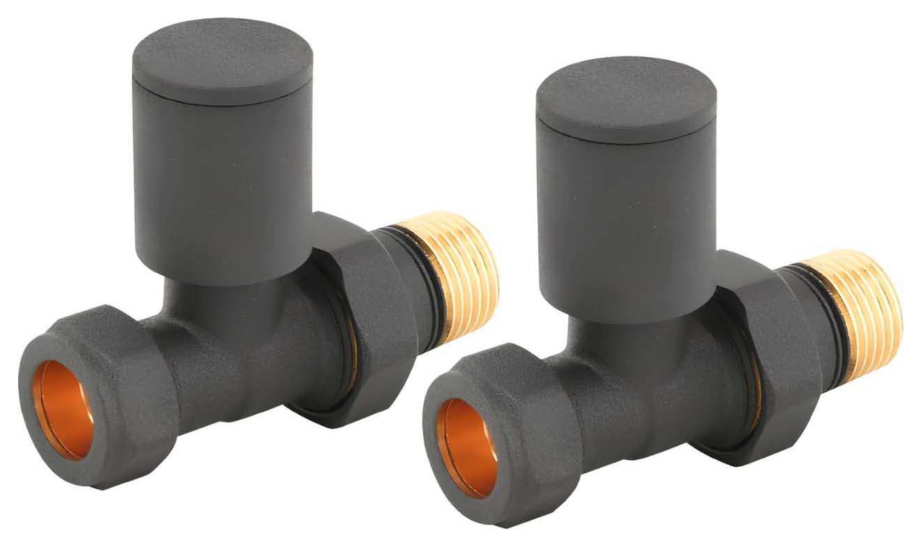 Towelrads Textured Anthracite Straight Round Radiator Valve - 15mm - Pack of 2