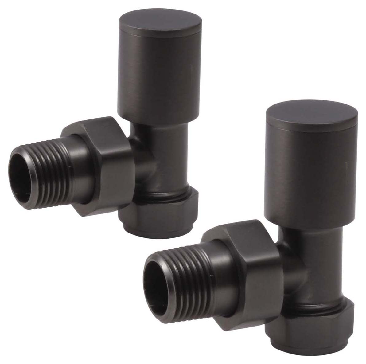 Towelrads Gunmetal Angled Round Radiator Valve 15mm - Pack of 2
