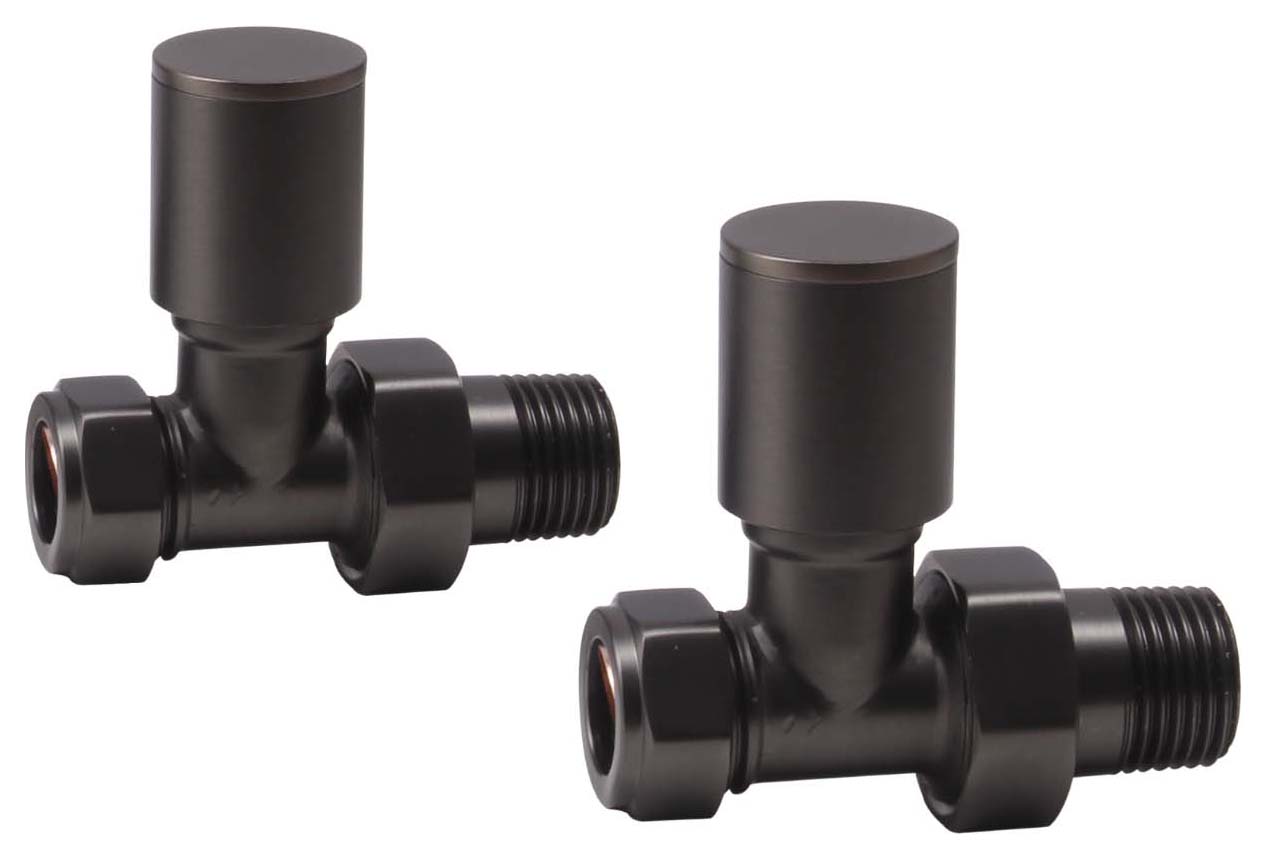 Towelrads Gunmetal Straight Round Radiator Valve - 15mm - Pack of 2