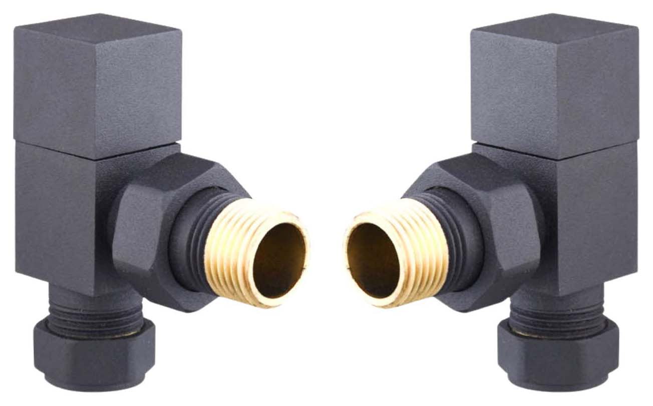 Towelrads Anthracite Angled Square Radiator Valve - 15mm - Pack of 2