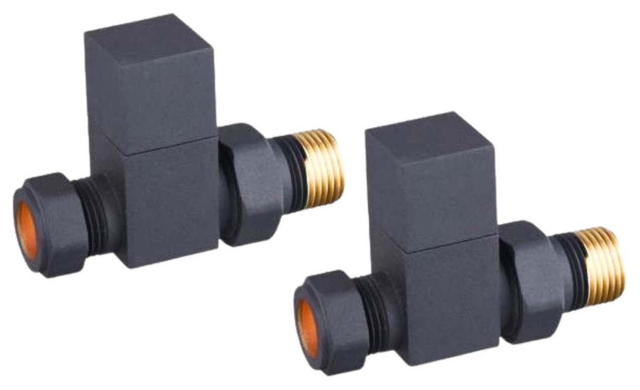 Towelrads Anthracite Straight Square Radiator Valve - 15mm - Pack of 2