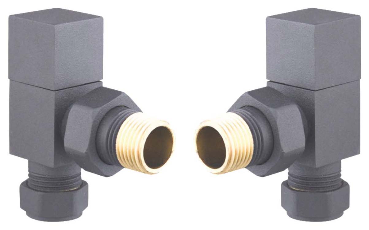 Towelrads Anthracite Grey Angled Square Radiator Valve - 15mm - Pack of 2