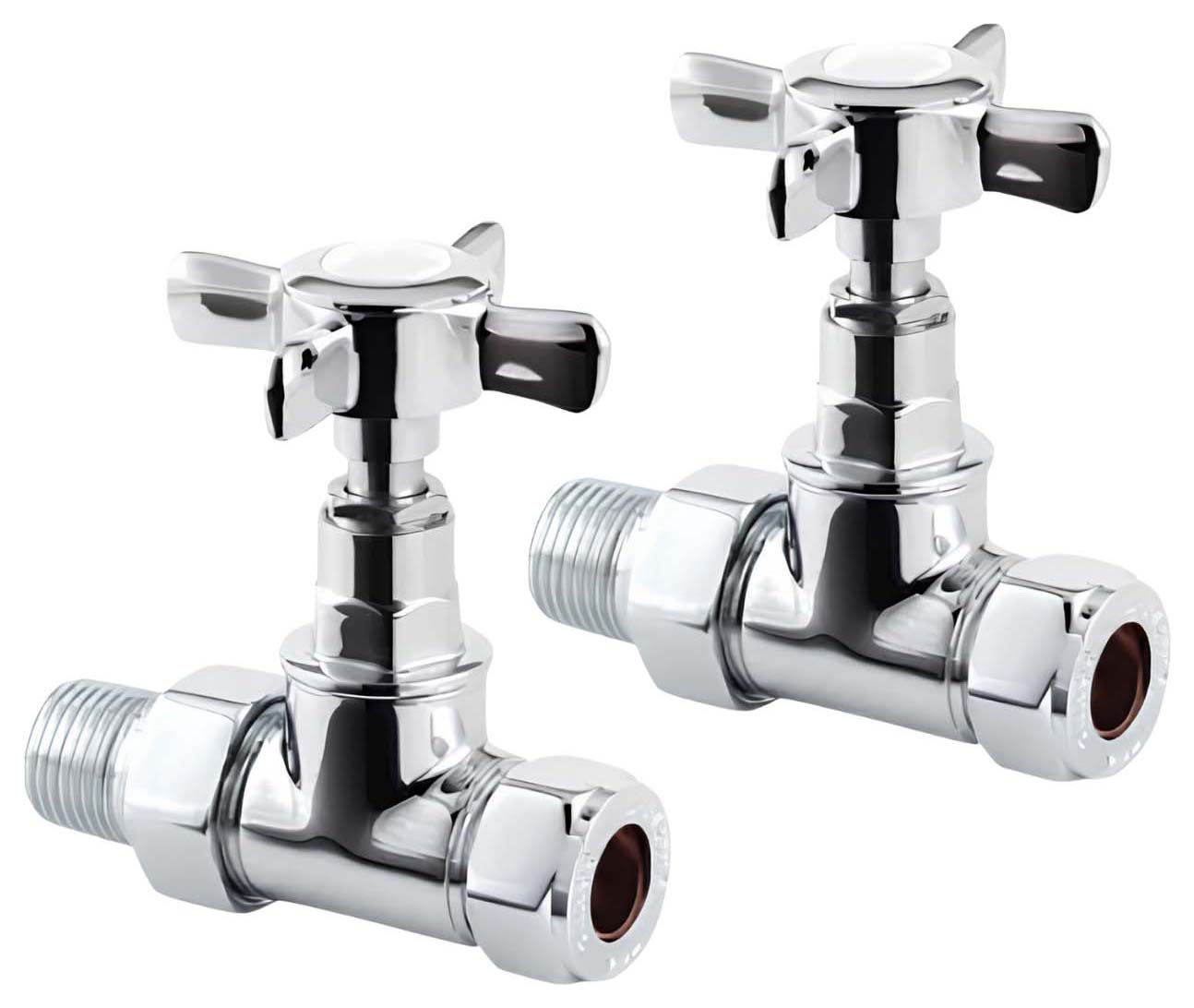 Towelrads Chrome Straight Crosshead Radiator Valve - 15mm - Pack of 2