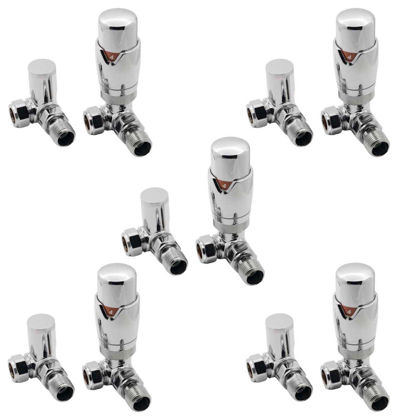 Towelrads Chrome Corner Round Thermostatic Radiator Valve & Lockshield - 15mm - Pack of 5