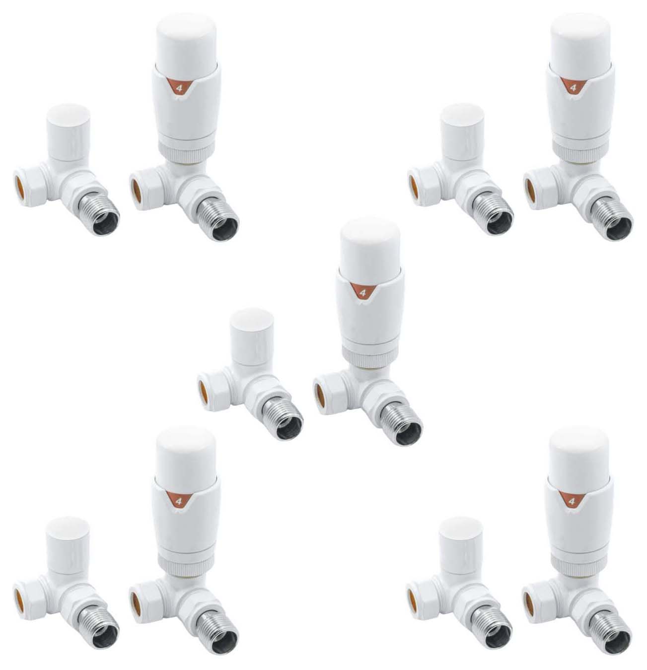 Towelrads White Corner Round Thermostatic Radiator Valve & Lockshield - 15mm - Pack of 5