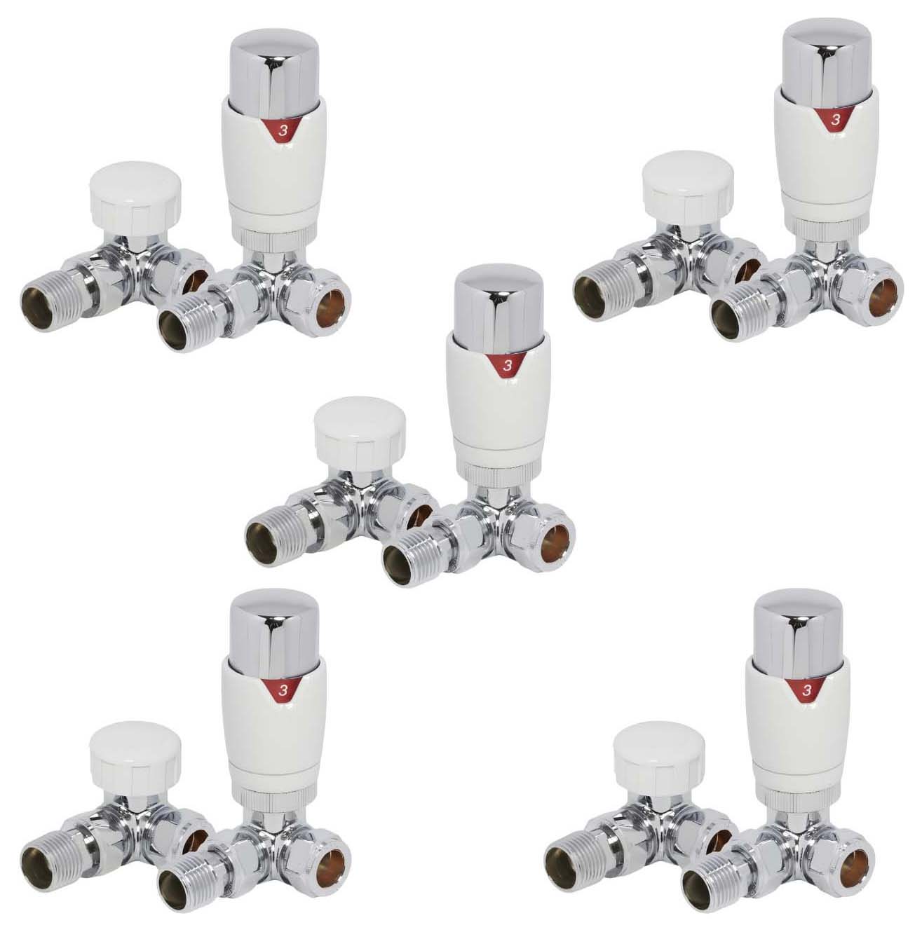 Towelrads White & Chrome Corner Round Thermostatic Radiator Valve & Lockshield - 15mm - Pack of 5