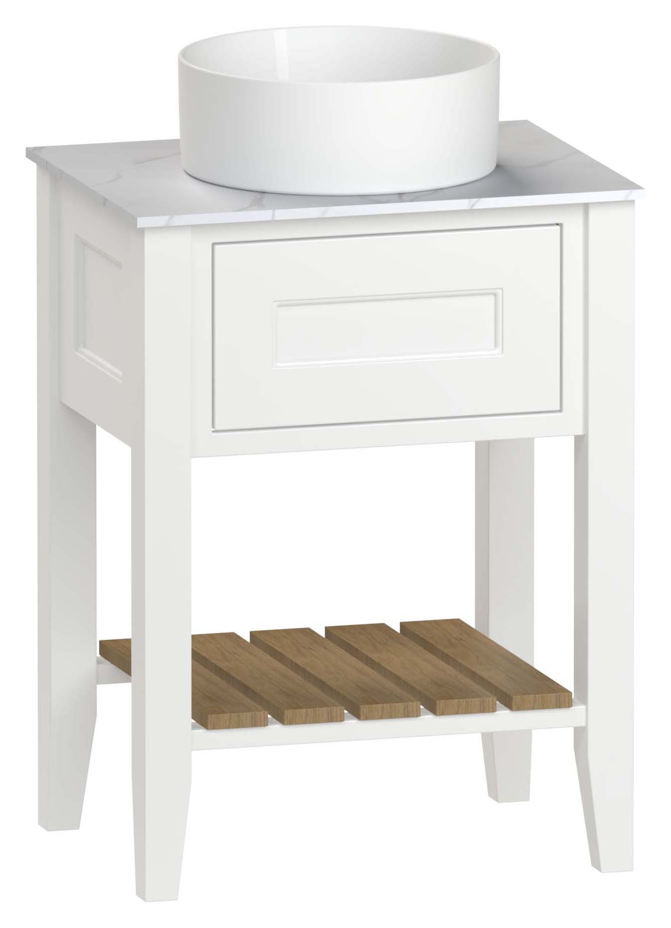 Duarti by Calypso Berkeley 615mm Washstand Vanity in Heritage White c/w Macael White Worktop & Ashford Sit-on Basin