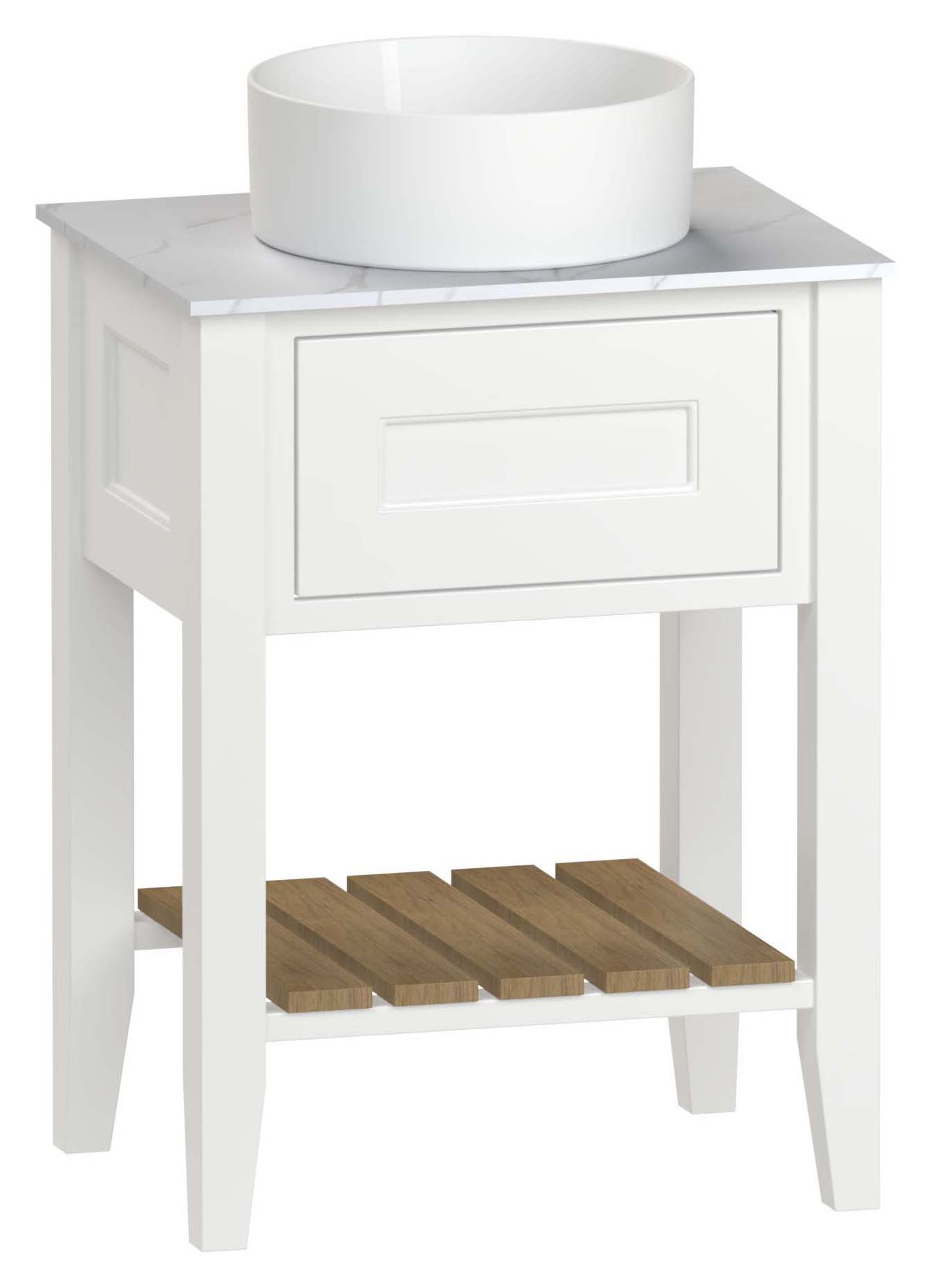 Duarti by Calypso Berkeley 615mm Washstand Vanity in Heritage White c/w Macael White Worktop & Ashford Sit-on Basin