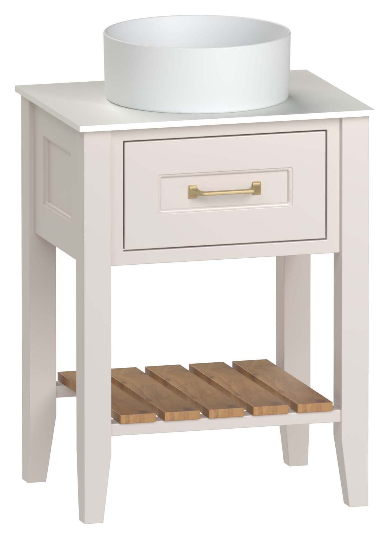 Duarti by Calypso Berkeley 615mm Washstand Vanity in Sandstone c/w Lace White Worktop & Ashford Sit-on Basin