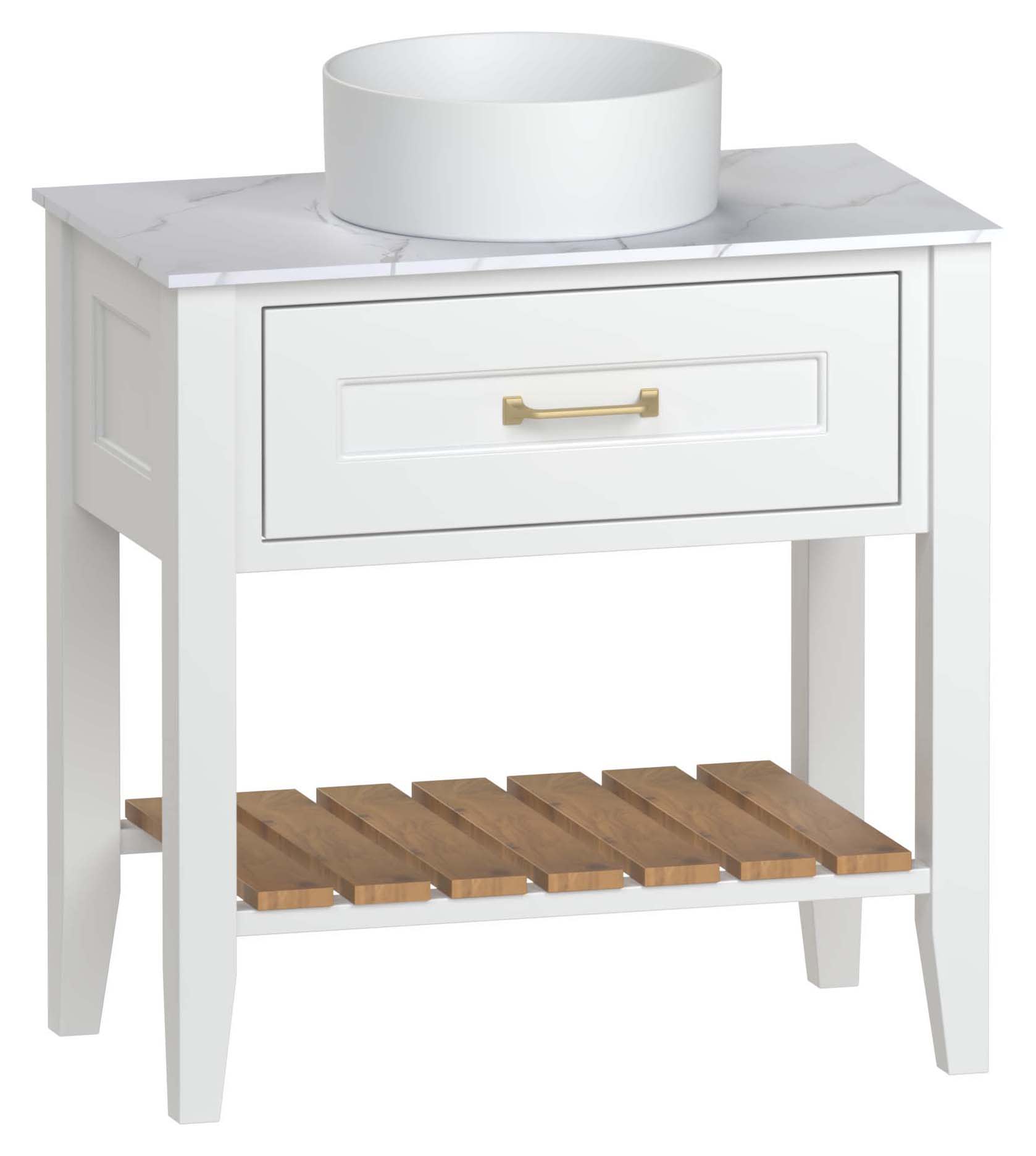 Duarti by Calypso Berkeley 815mm Washstand Vanity in Heritage White c/w Macael White Worktop & Ashford Sit-on Basin