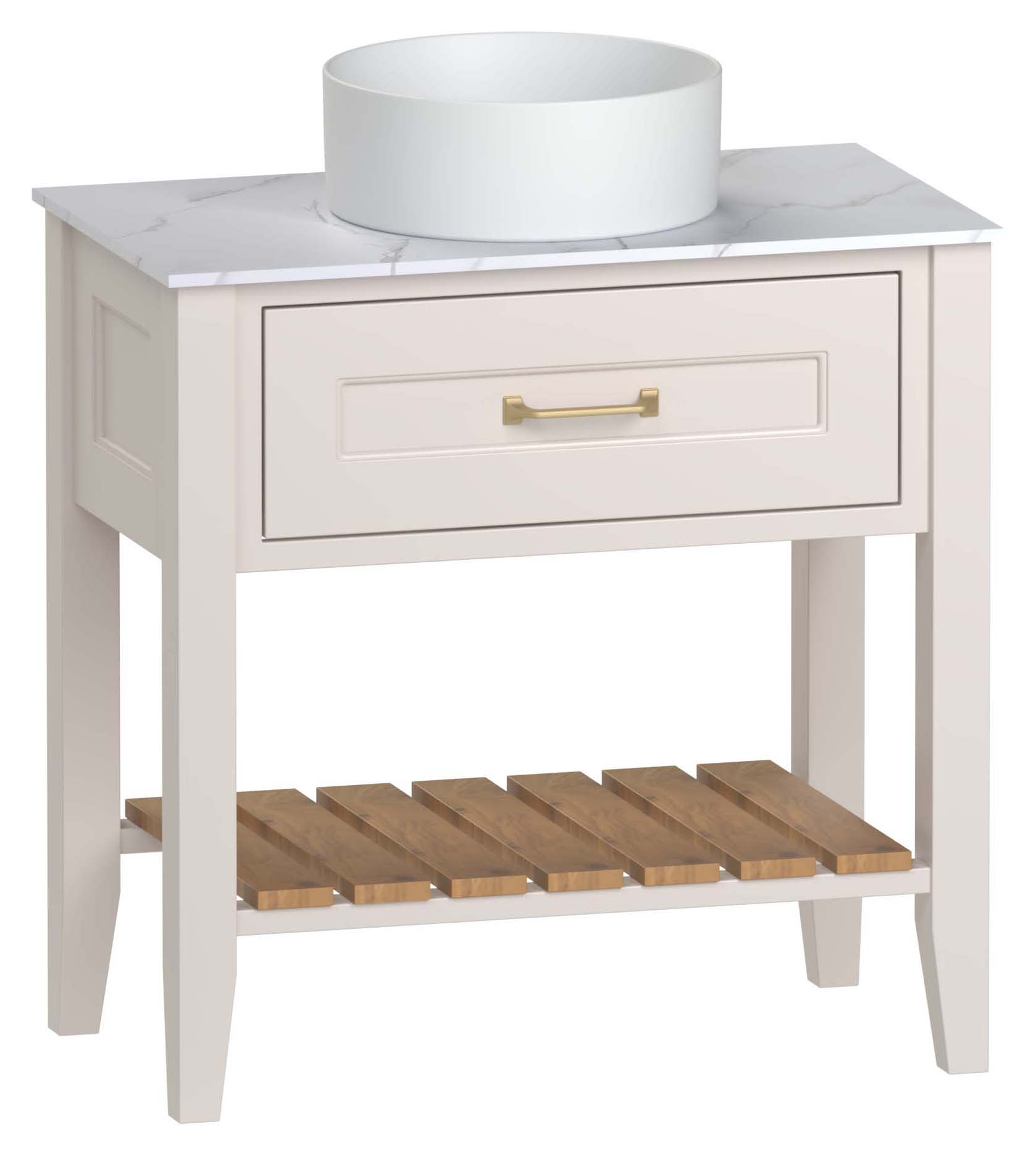 Duarti by Calypso Berkeley 815mm Washstand Vanity in Sandstone c/w Macael White Worktop & Ashford Sit-on Basin