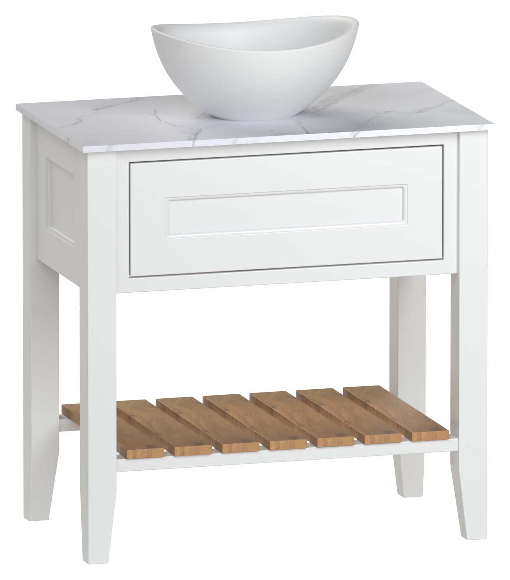 Duarti by Calypso Berkeley 815mm Washstand Vanity in Heritage White c/w Macael White Worktop & Denton Sit-on Basin