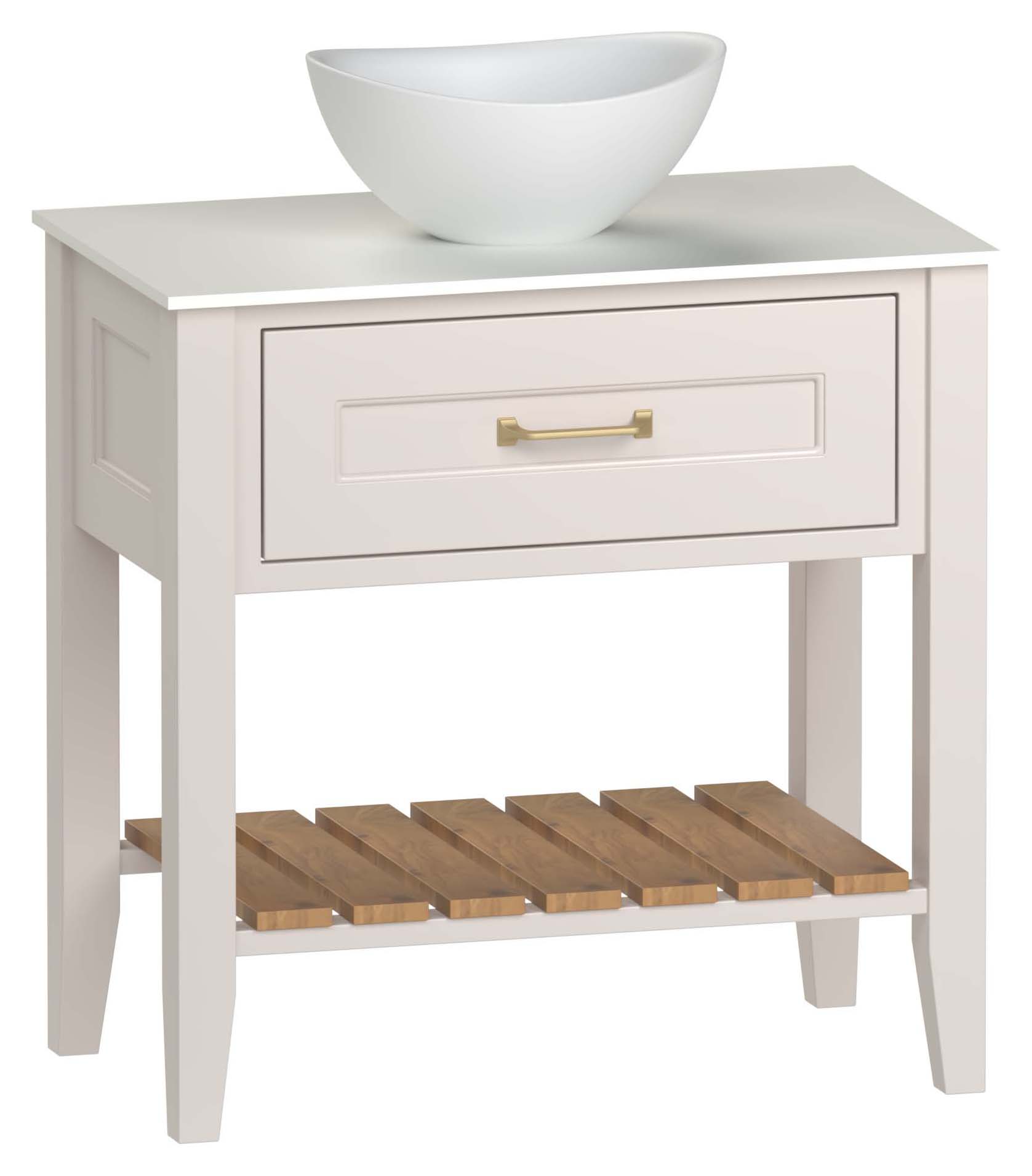 Duarti by Calypso Berkeley 815mm Washstand Vanity in Sandstone c/w Lace White Worktop & Denton Sit-on Basin