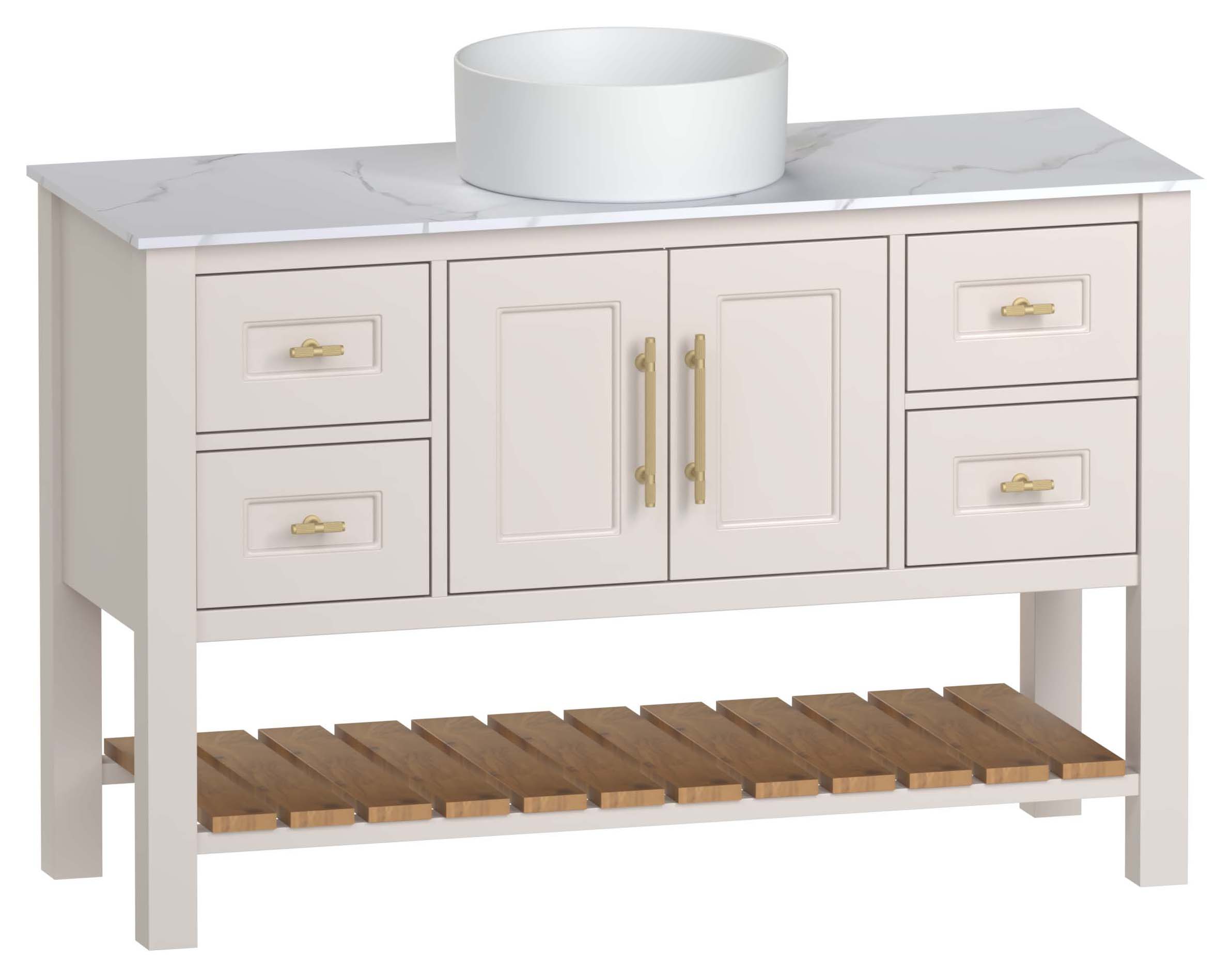 Duarti by Calypso Berkeley 1244mm Washstand Vanity in Sandstone c/w Macael White Worktop & Ashford Sit-on Basin