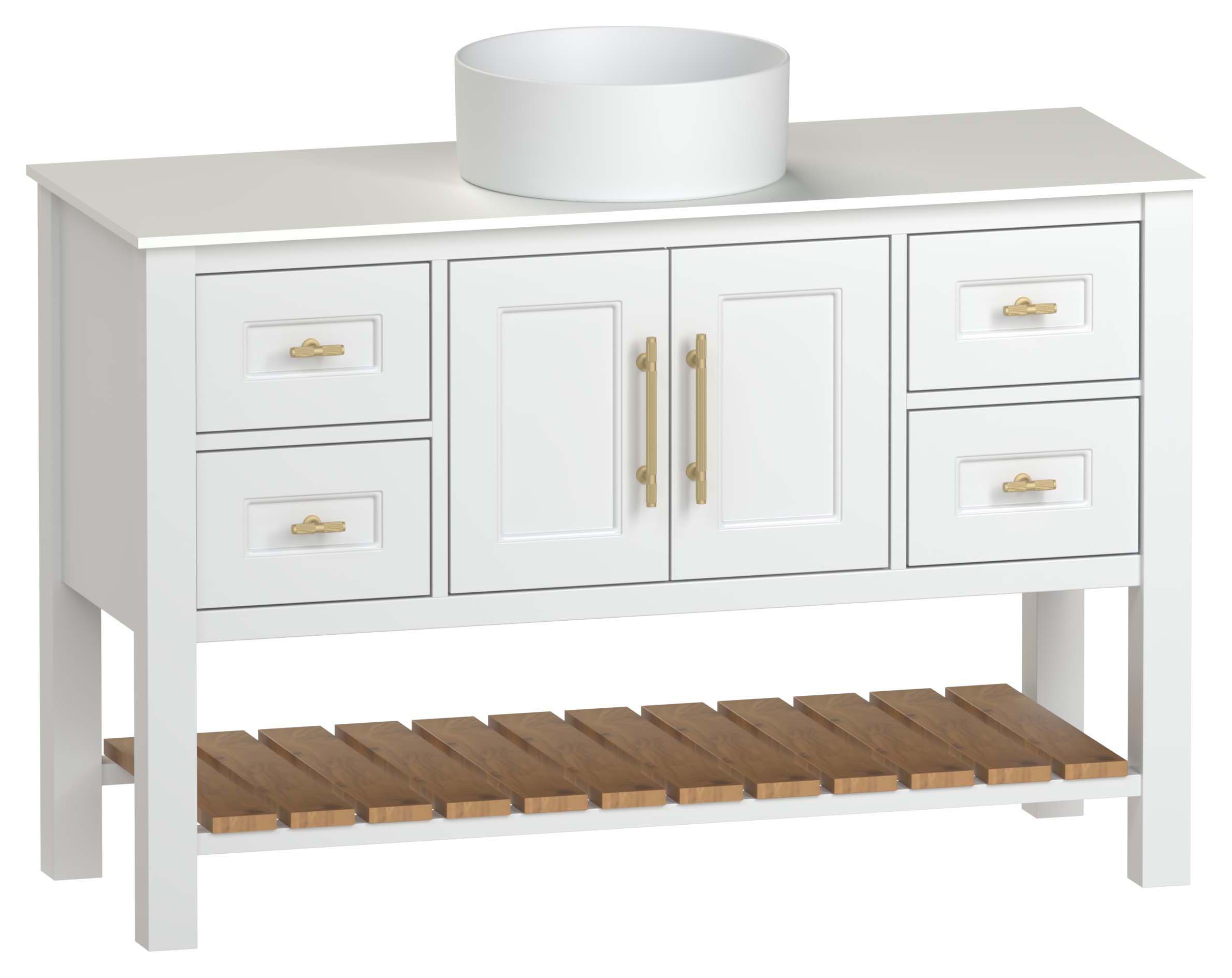 Duarti by Calypso Berkeley 1244mm Washstand Vanity in Heritage White c/w Lace White Worktop & Ashford Sit-on Basin