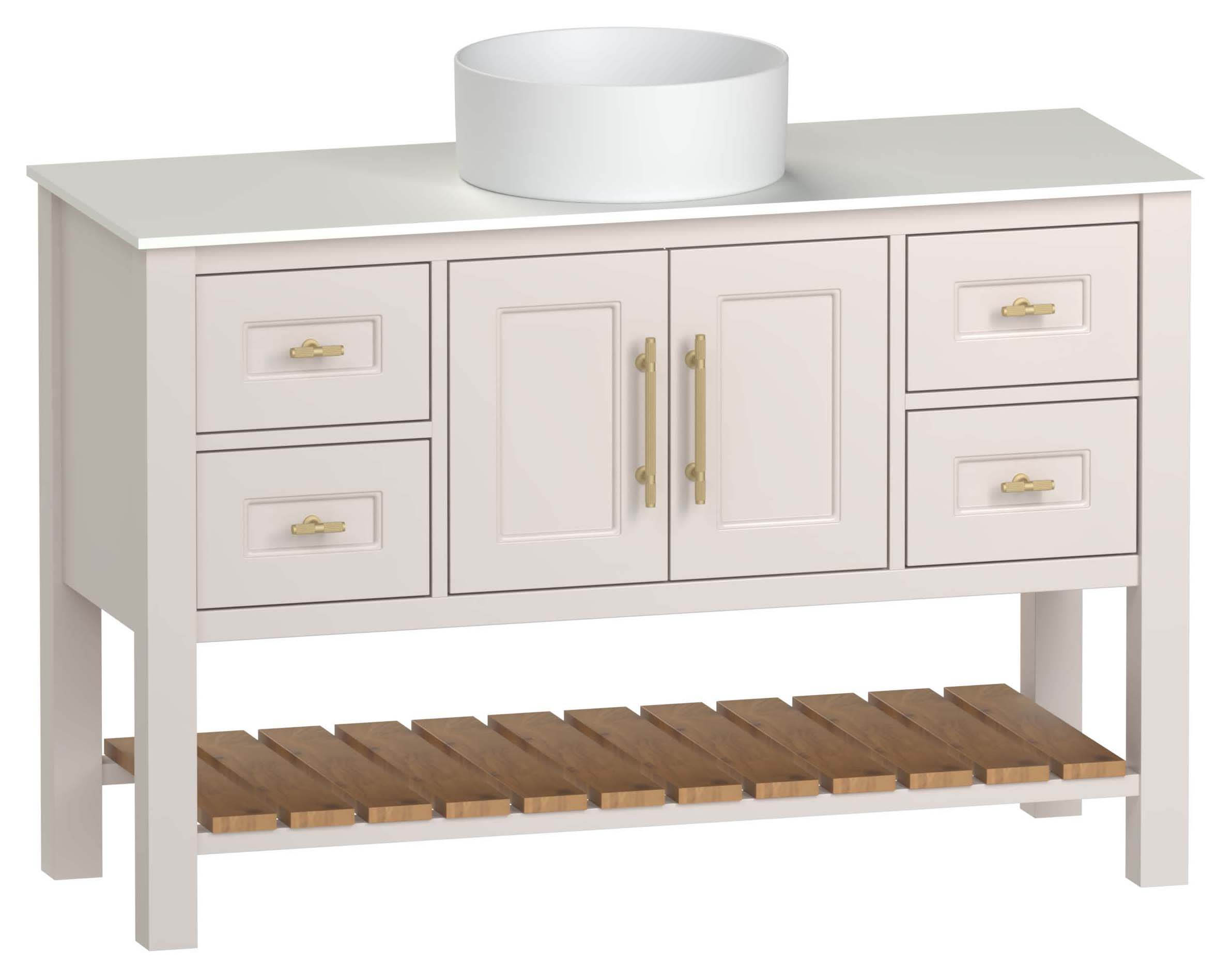 Duarti by Calypso Berkeley 1244mm Washstand Vanity in Sandstone c/w Lace White Worktop & Ashford Sit-on Basin