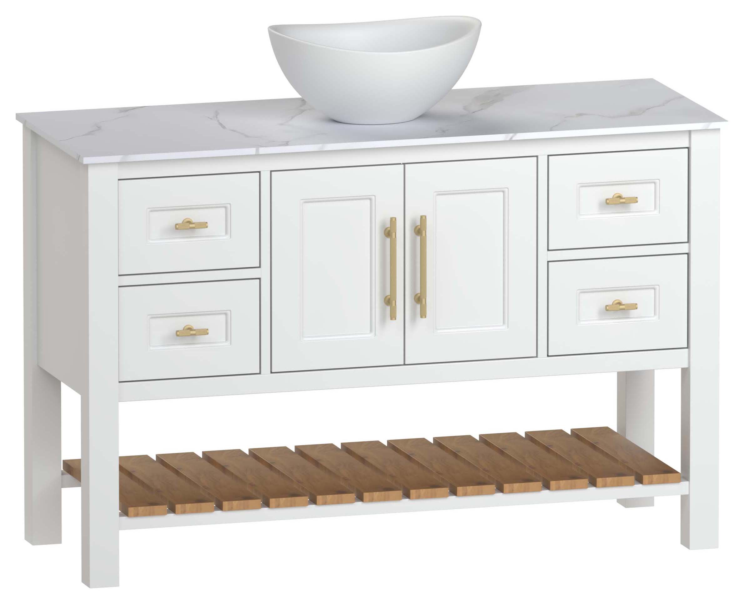 Duarti by Calypso Berkeley 1244mm Washstand Vanity in Heritage White c/w Macael White Worktop & Denton Sit-on Basin