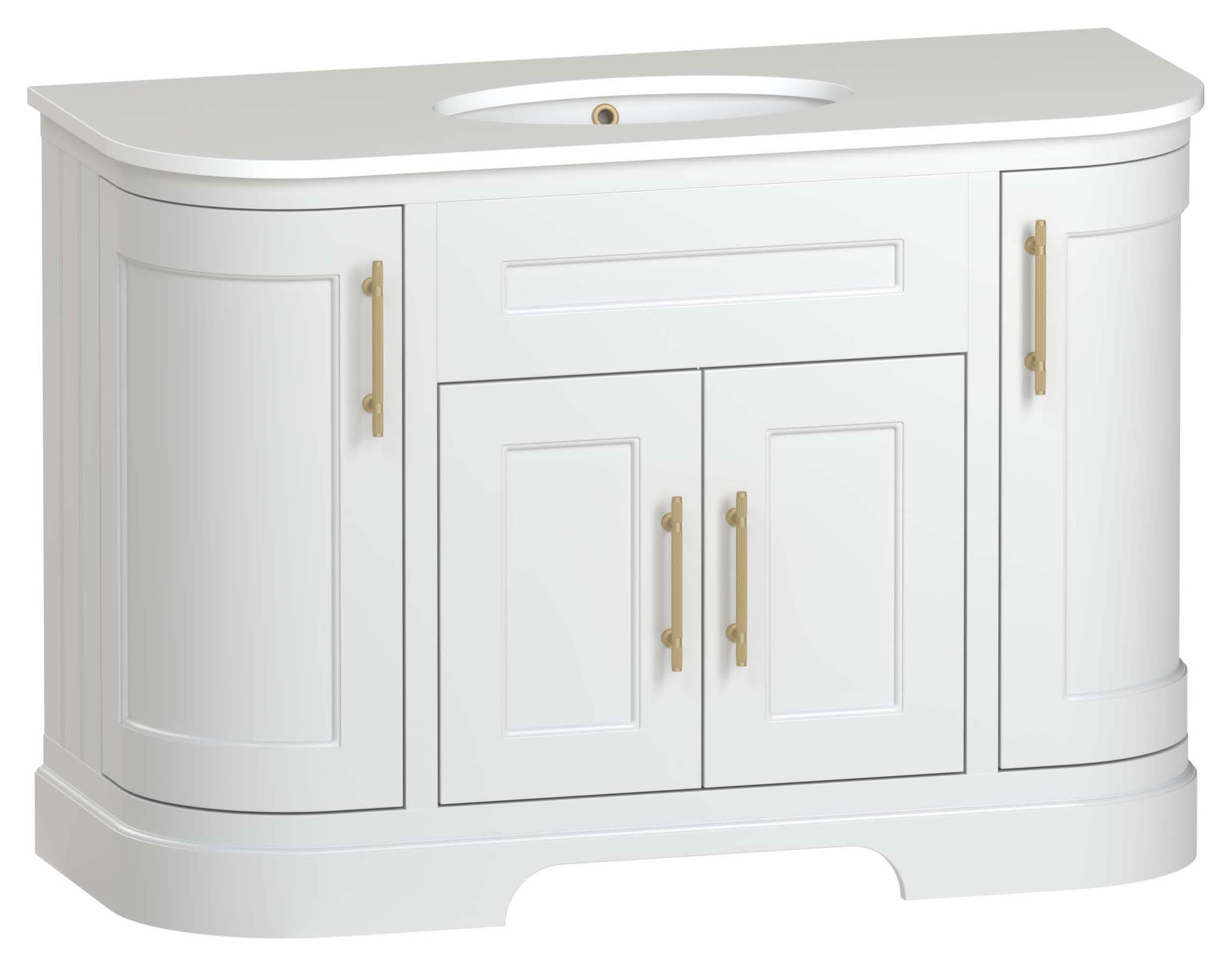 Duarti by Calypso Berkeley 1240mm Double Curved Vanity in Heritage White c/w Alpine Stone Worktop with Undermount Basin