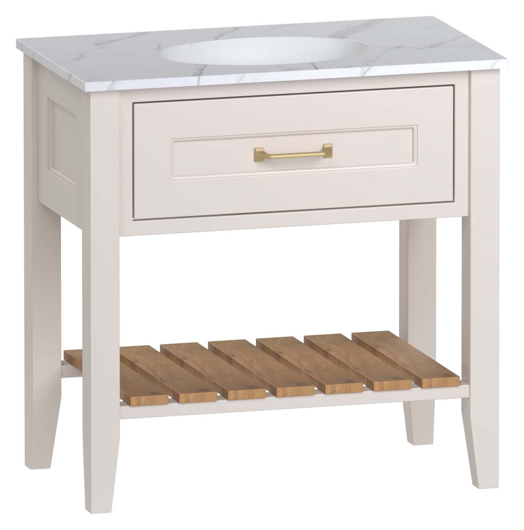 Duarti by Calypso Berkeley 820mm Washstand Vanity in Sandstone c/w Macael White Worktop with Undermount Basin