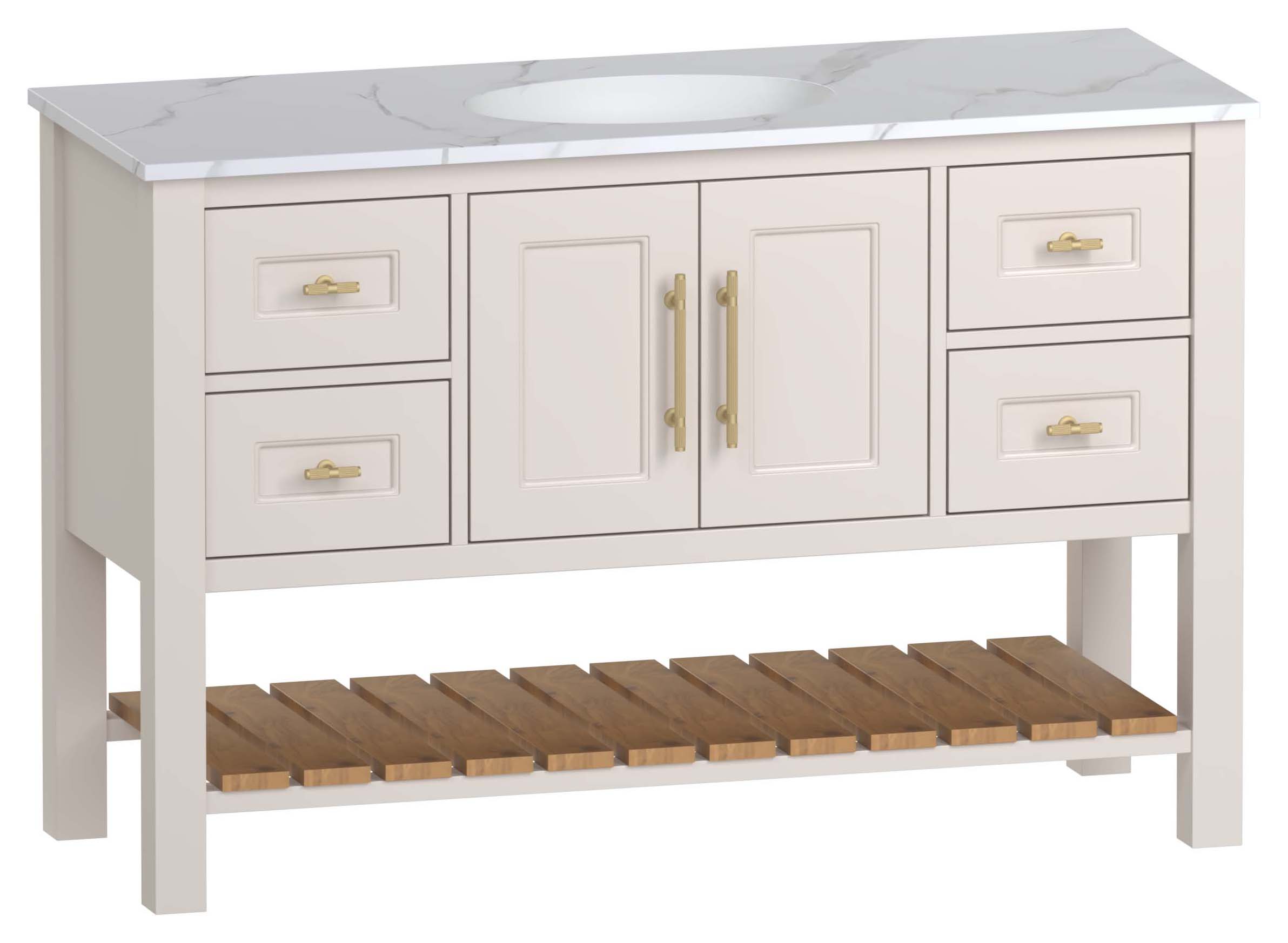Duarti by Calypso Berkeley 1244mm Washstand Vanity in Sandstone c/w Macael White Worktop with Undermount Basin