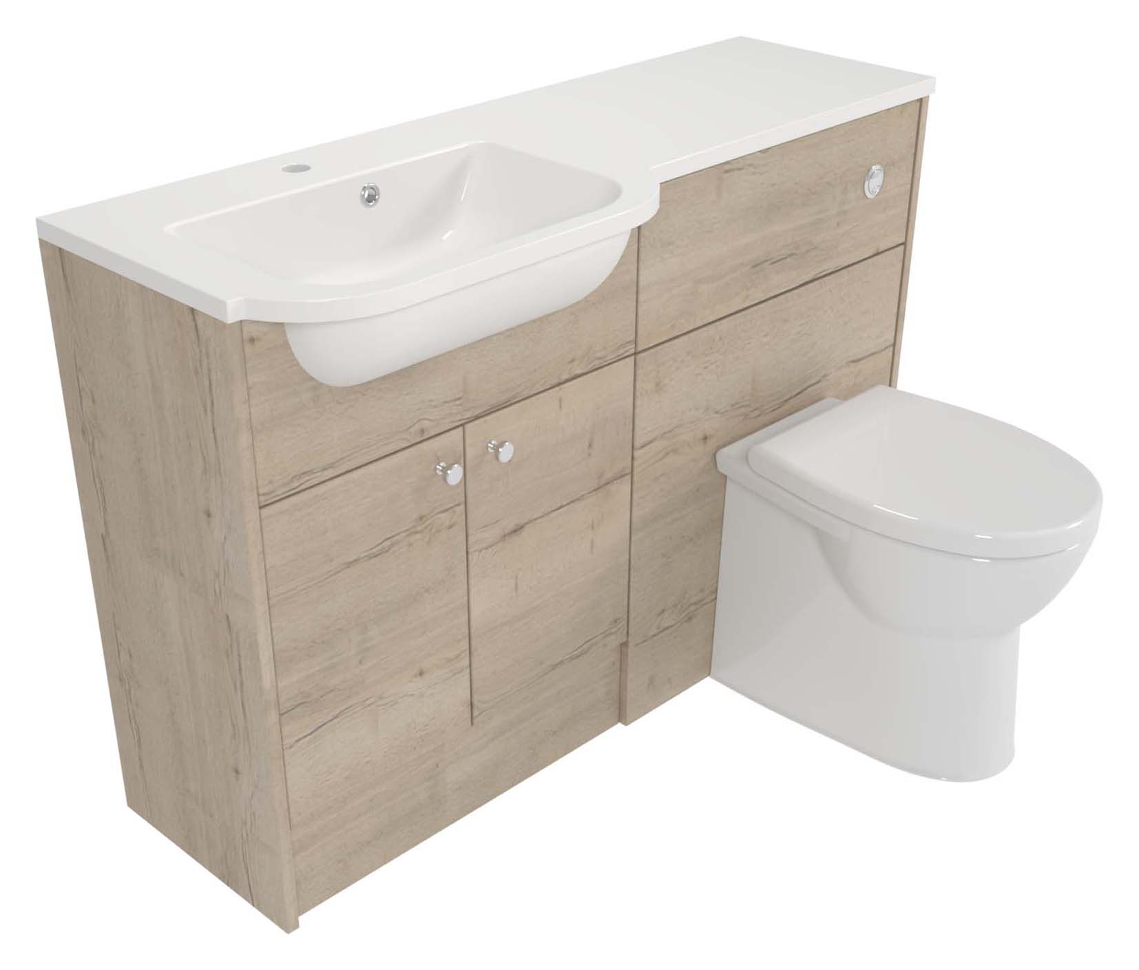 Deccado Benham Pale Oak Fitted Vanity & Toilet Pan Unit Combination with LH Basin - 1200mm