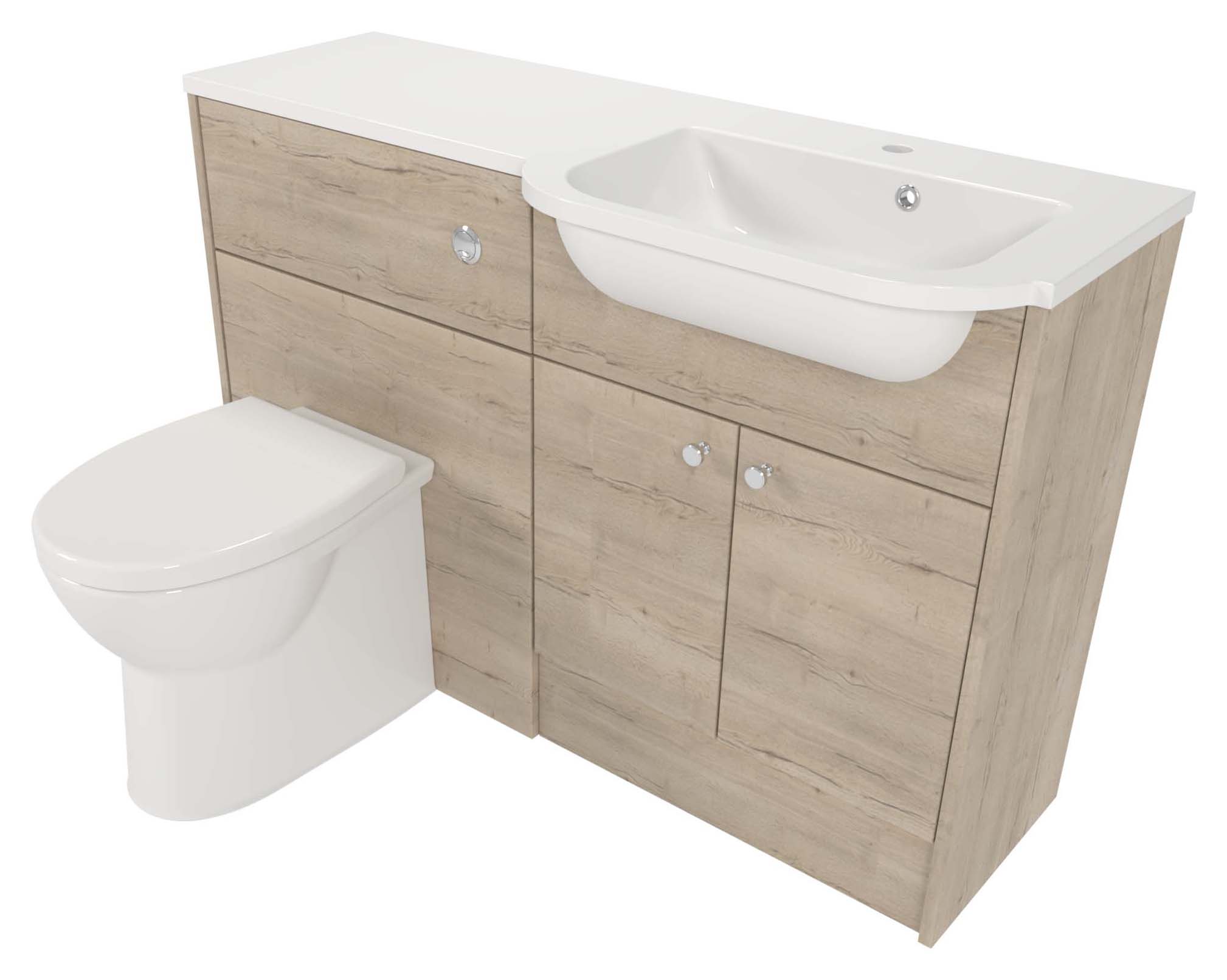 Deccado Benham Pale Oak Fitted Vanity & Toilet Pan Unit Combination with RH Basin - 1200mm