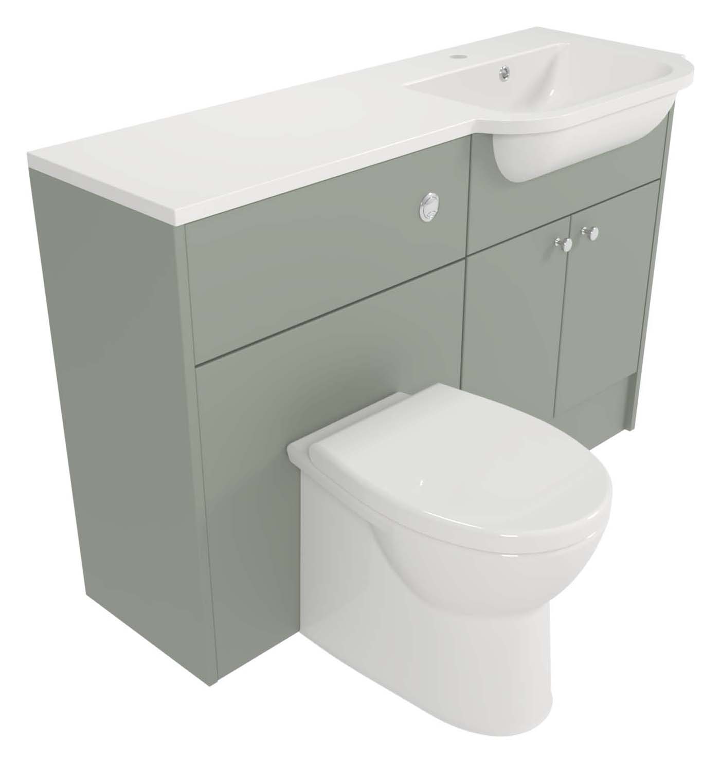 Deccado Benham Willow Green Fitted Vanity & Toilet Pan Unit Combination with RH Basin - 1200mm