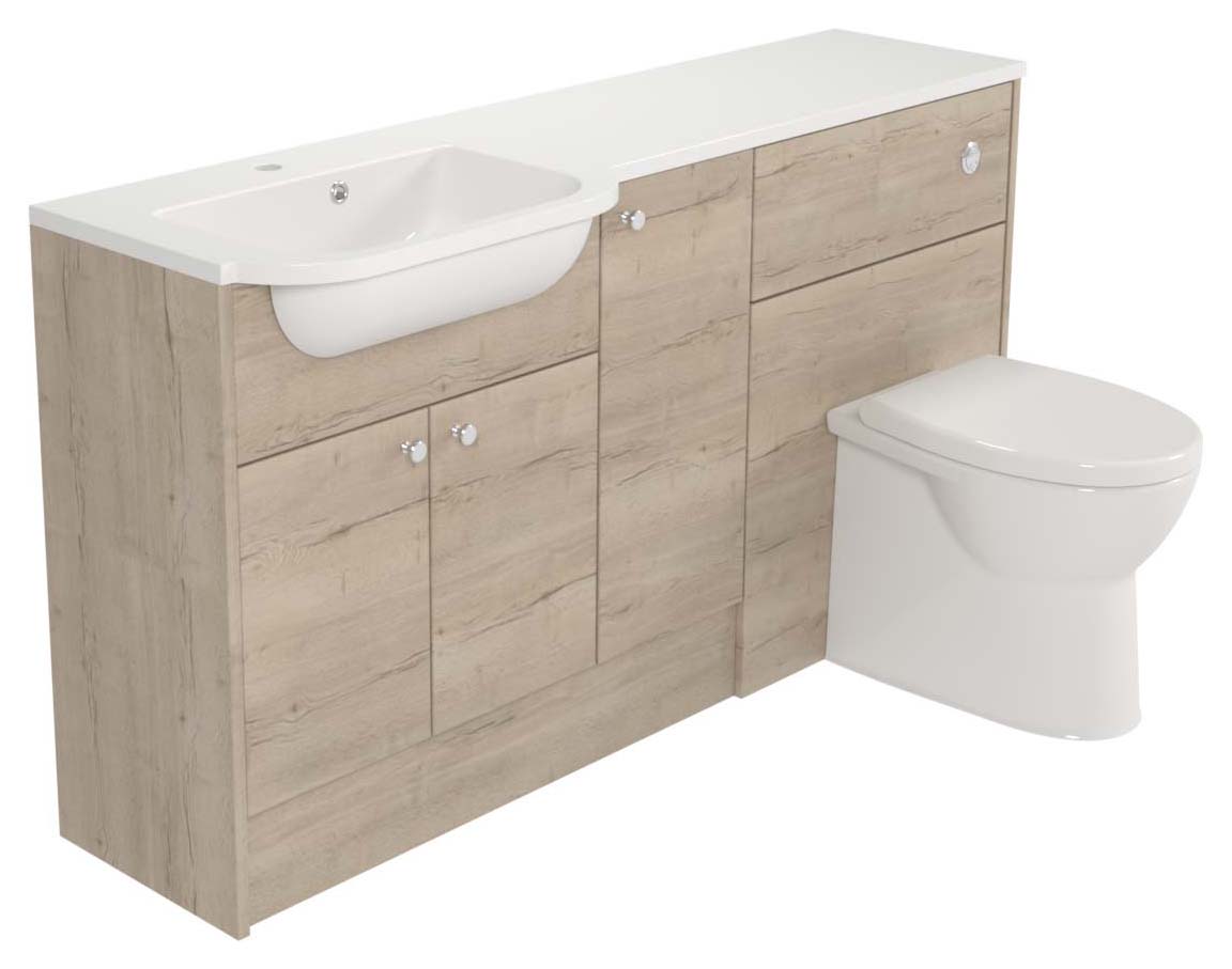 Deccado Benham Pale Oak Fitted Vanity & Toilet Pan Unit Combination with LH Basin - 1500mm