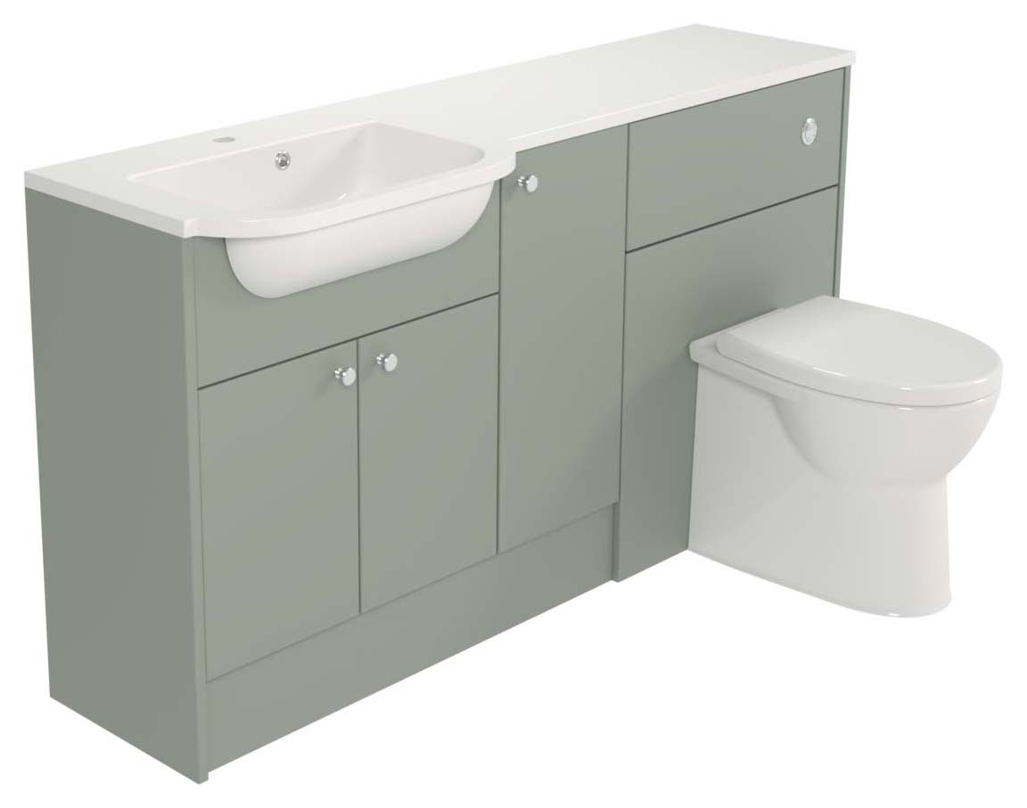 Deccado Benham Willow Green Fitted Vanity & Toilet Pan Unit Combination with LH Basin - 1500mm