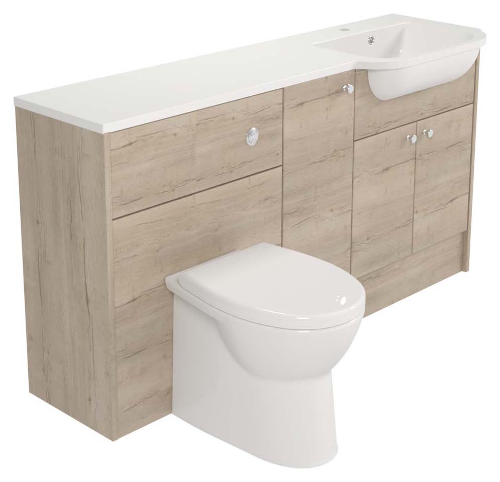 Deccado Benham Pale Oak Fitted Vanity & Toilet Pan Unit Combination with RH Basin - 1500mm