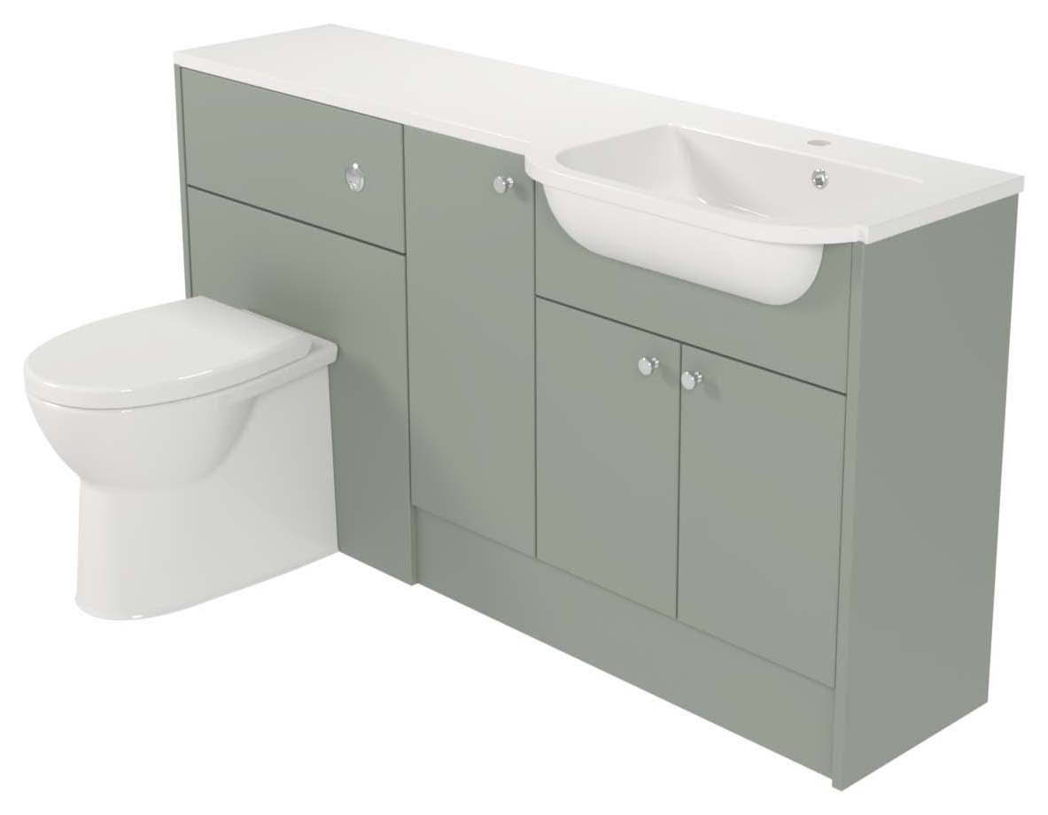 Deccado Benham Willow Green Fitted Vanity & Toilet Pan Unit Combination with RH Basin - 1500mm