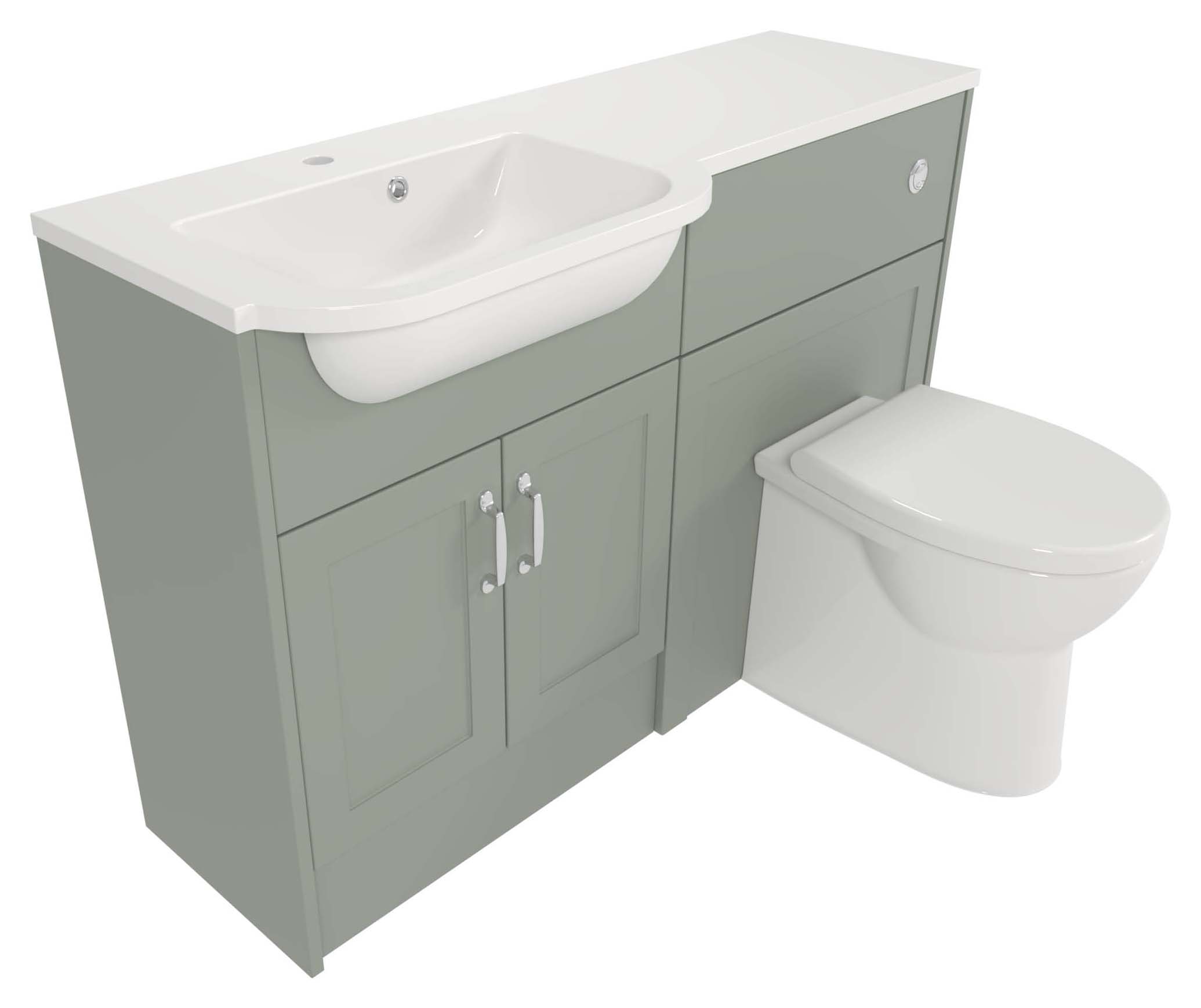Deccado Padworth Willow Green Fitted Vanity & Toilet Pan Unit Combination with LH Basin - 1200mm