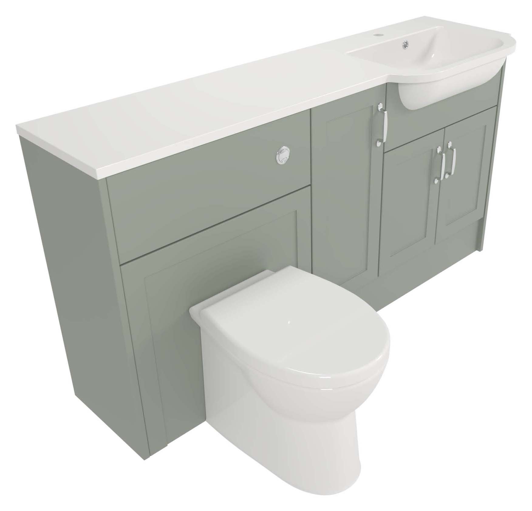 Deccado Padworth Willow Green Fitted Vanity & Toilet Pan Unit Combination with RH Basin - 1500mm