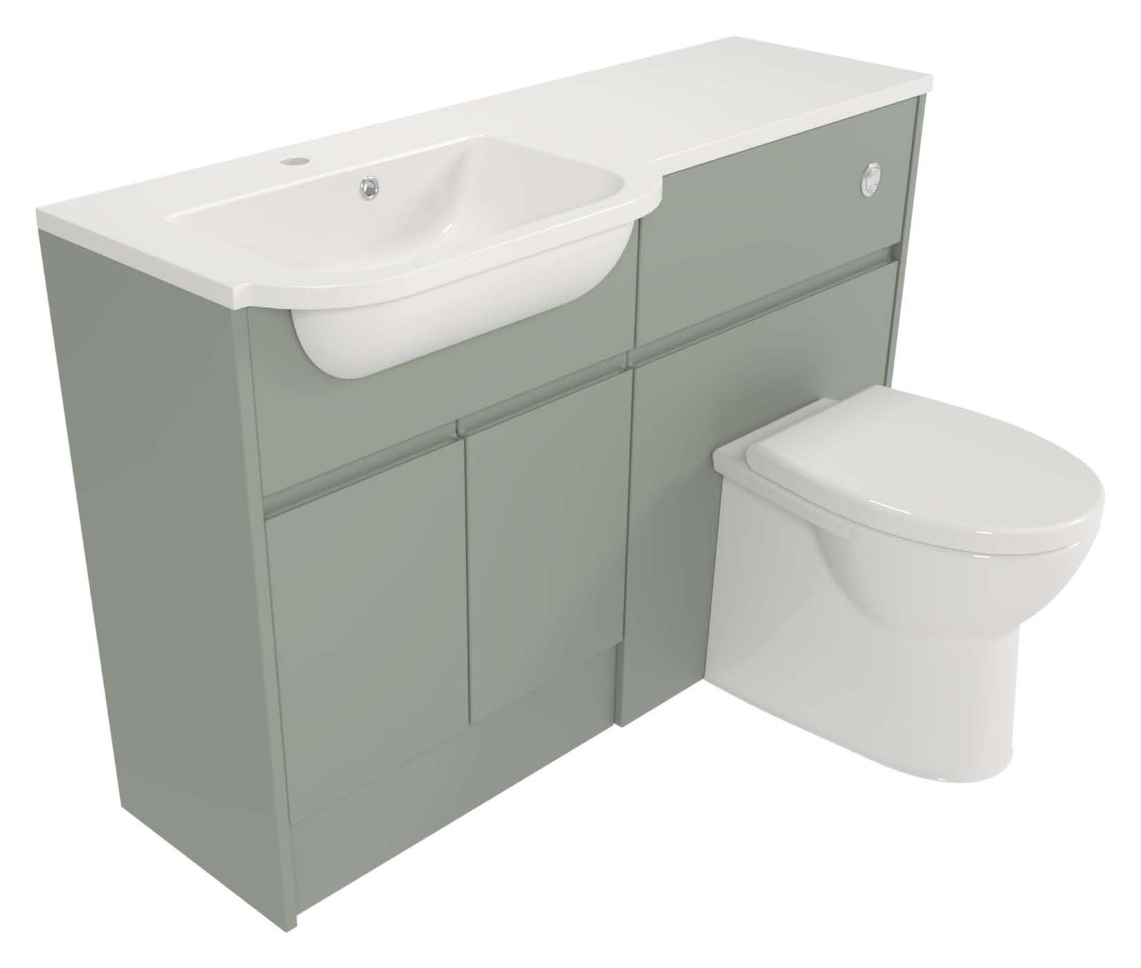 Deccado Clifton Willow Green Fitted Vanity & Toilet Pan Unit Combination with LH Basin - 1200mm