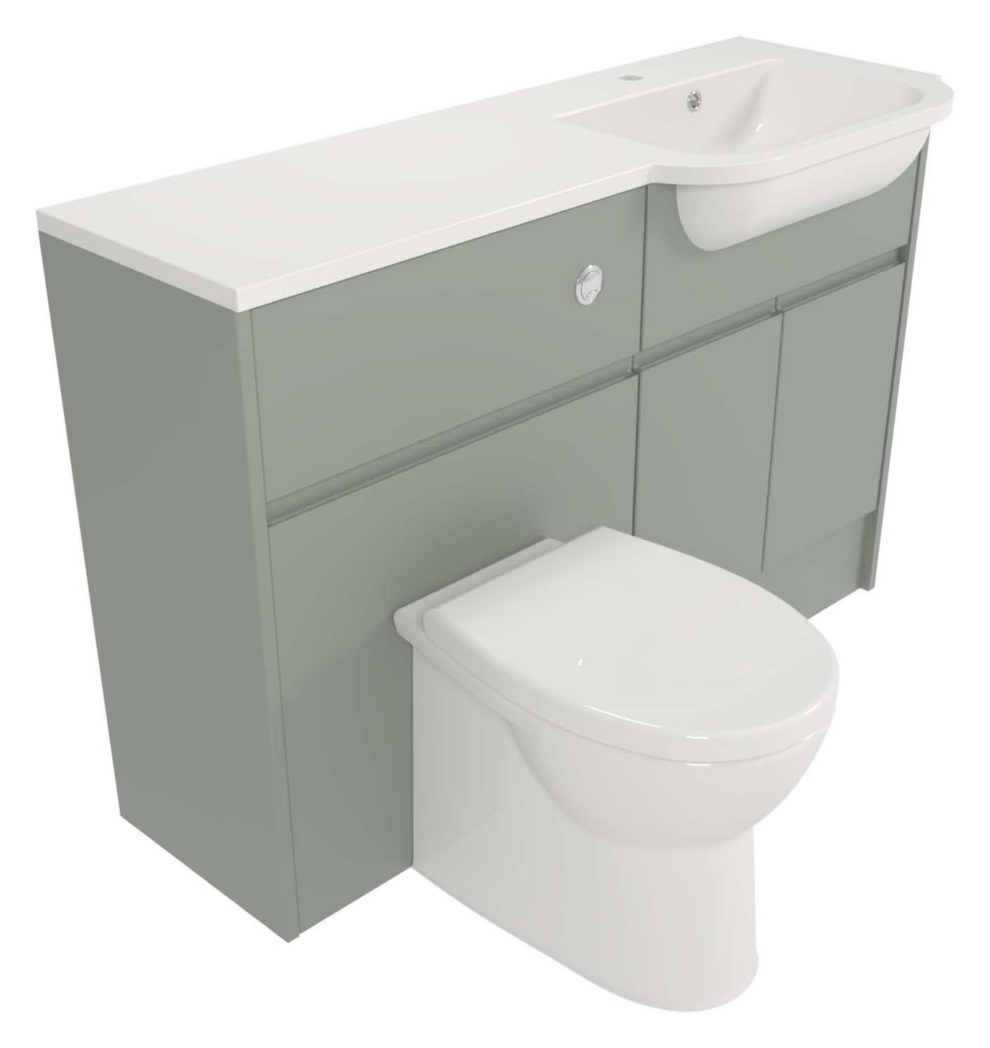 Deccado Clifton Willow Green Fitted Vanity & Toilet Pan Unit Combination with RH Basin - 1200mm