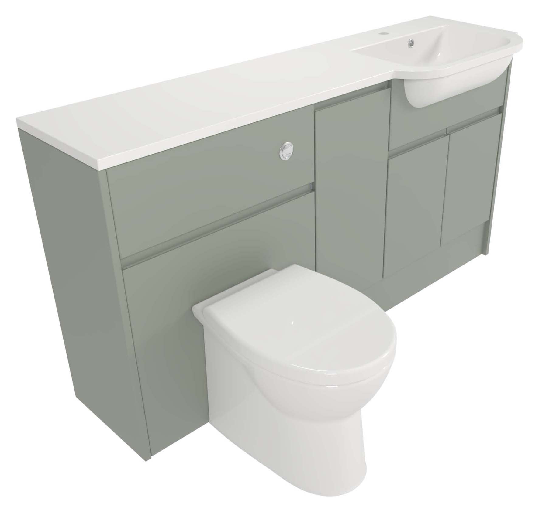 Deccado Clifton Willow Green Fitted Vanity & Toilet Pan Unit Combination with RH Basin - 1500mm