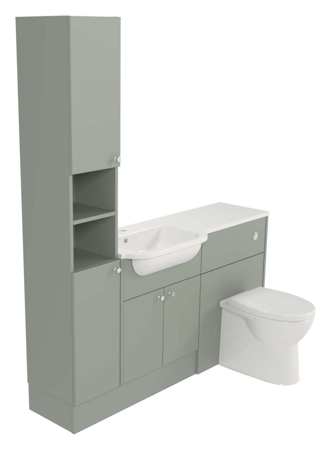 Deccado Benham Willow Green Fitted Tower, Vanity & Toilet Pan Unit Combination with LH Basin - 1500mm