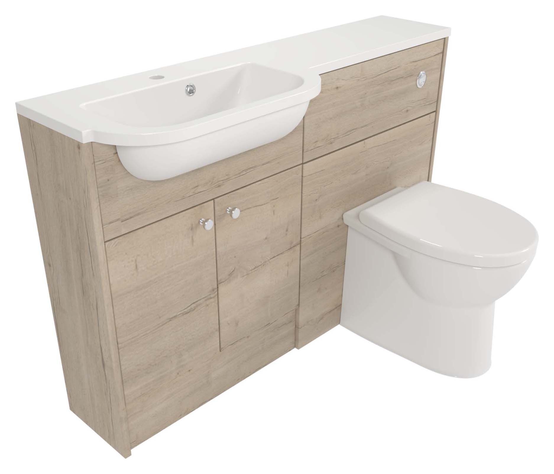 Deccado Benham Pale Oak Slimline Fitted Vanity & Toilet Pan Unit Combination with LH Basin - 1200mm