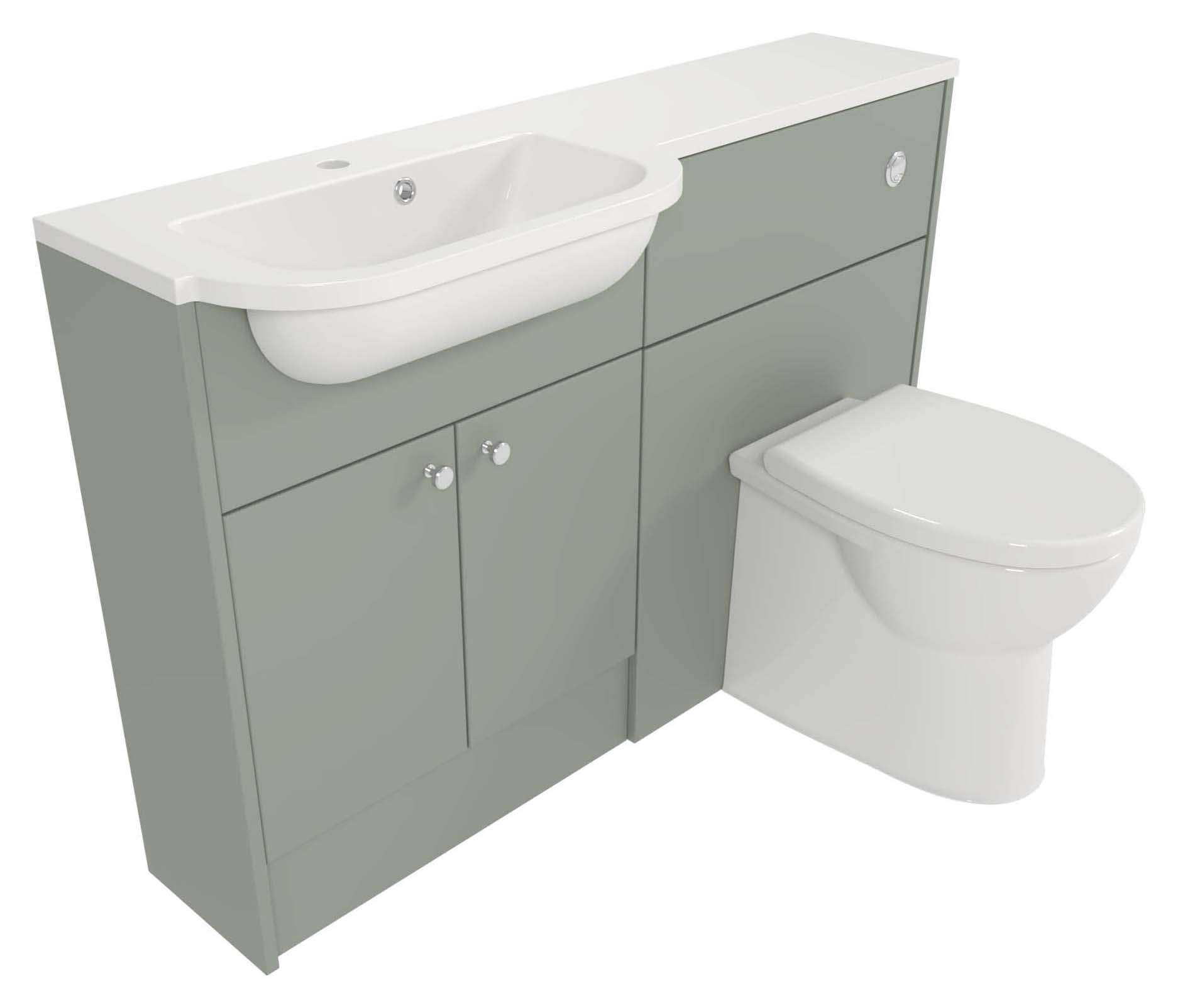 Deccado Benham Willow Green Slimline Fitted Vanity & Toilet Pan Unit Combination with LH Basin - 1200mm