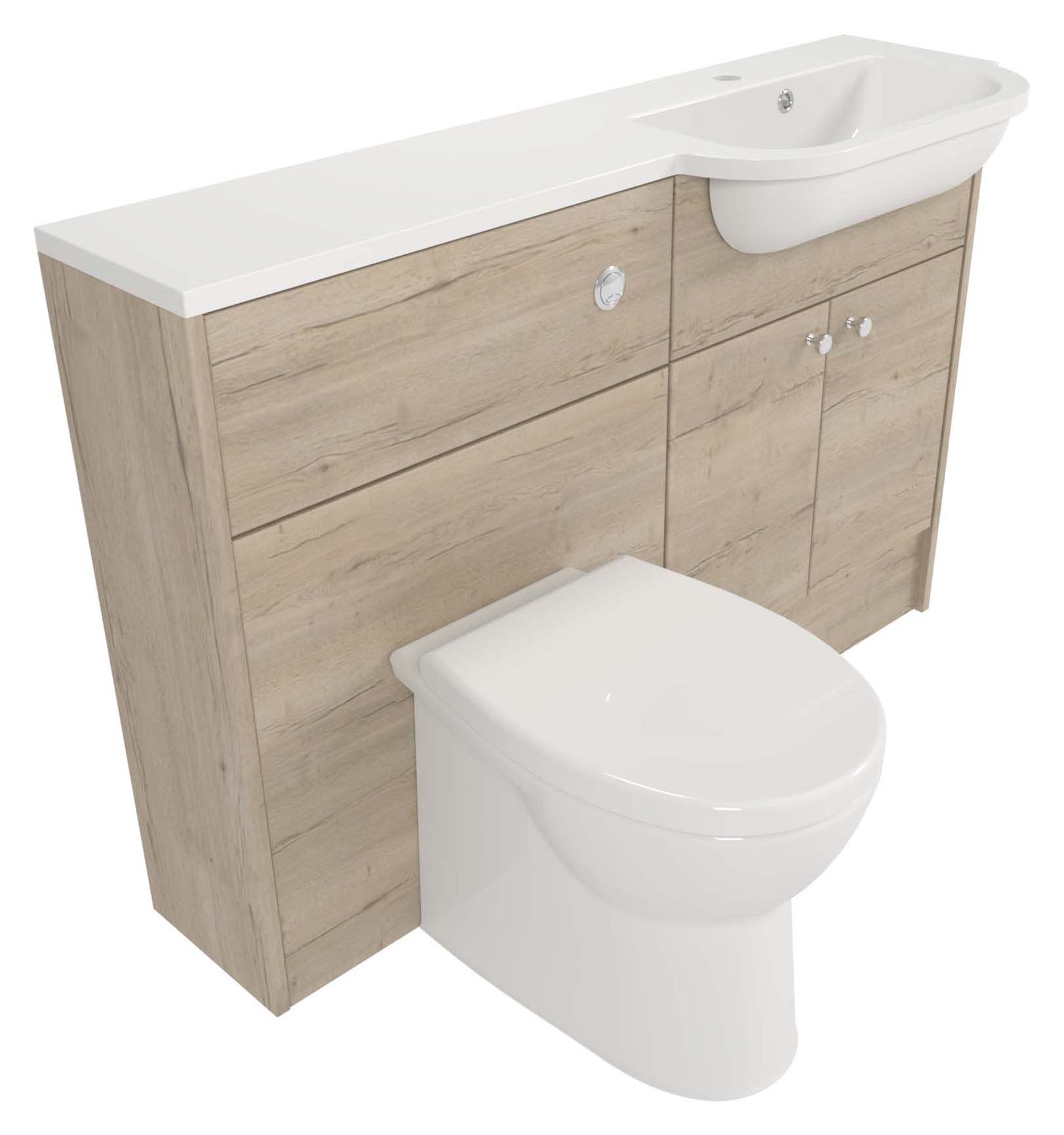 Deccado Benham Pale Oak Slimline Fitted Vanity & Toilet Pan Unit Combination with RH Basin - 1200mm