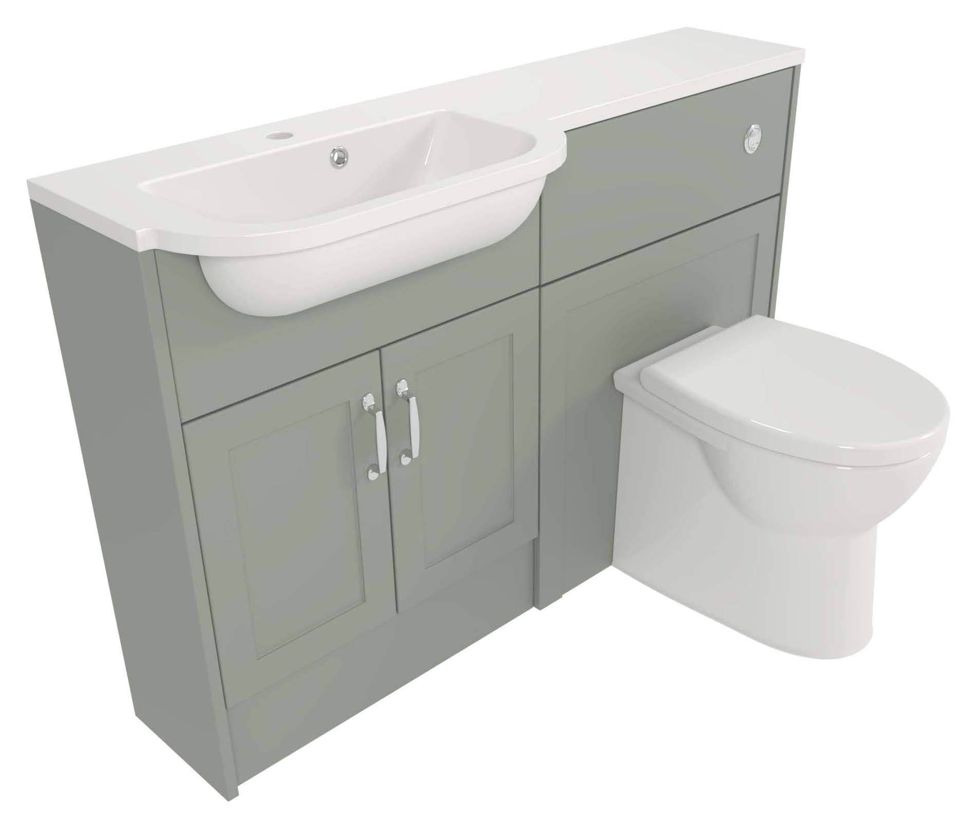 Deccado Padworth Willow Green Slimline Fitted Vanity & Toilet Pan Unit Combination with LH Basin - 1200mm