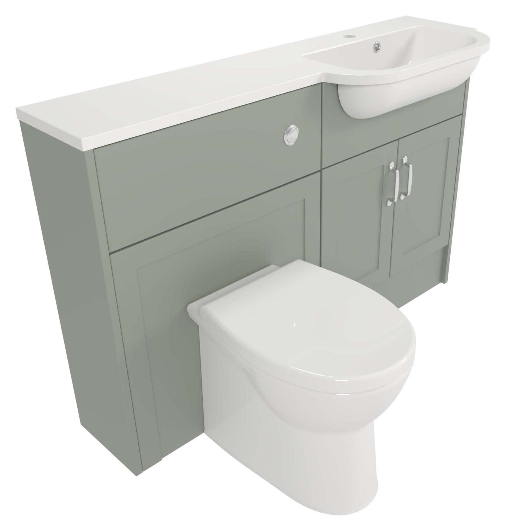 Deccado Padworth Willow Green Slimline Fitted Vanity & Toilet Pan Unit Combination with RH Basin - 1200mm