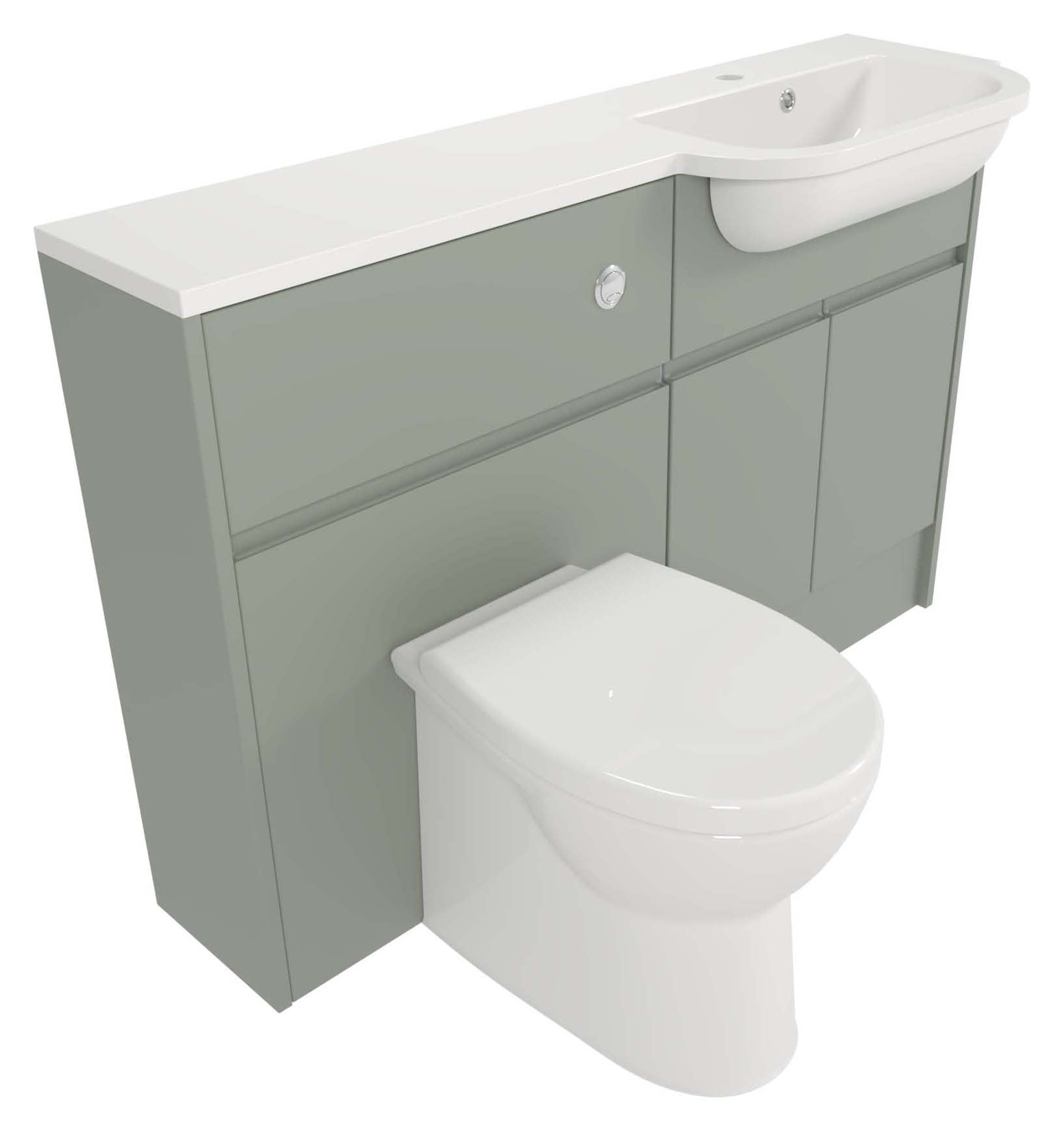 Deccado Clifton Willow Green Slimline Fitted Vanity & Toilet Pan Unit Combination with RH Basin - 1200mm