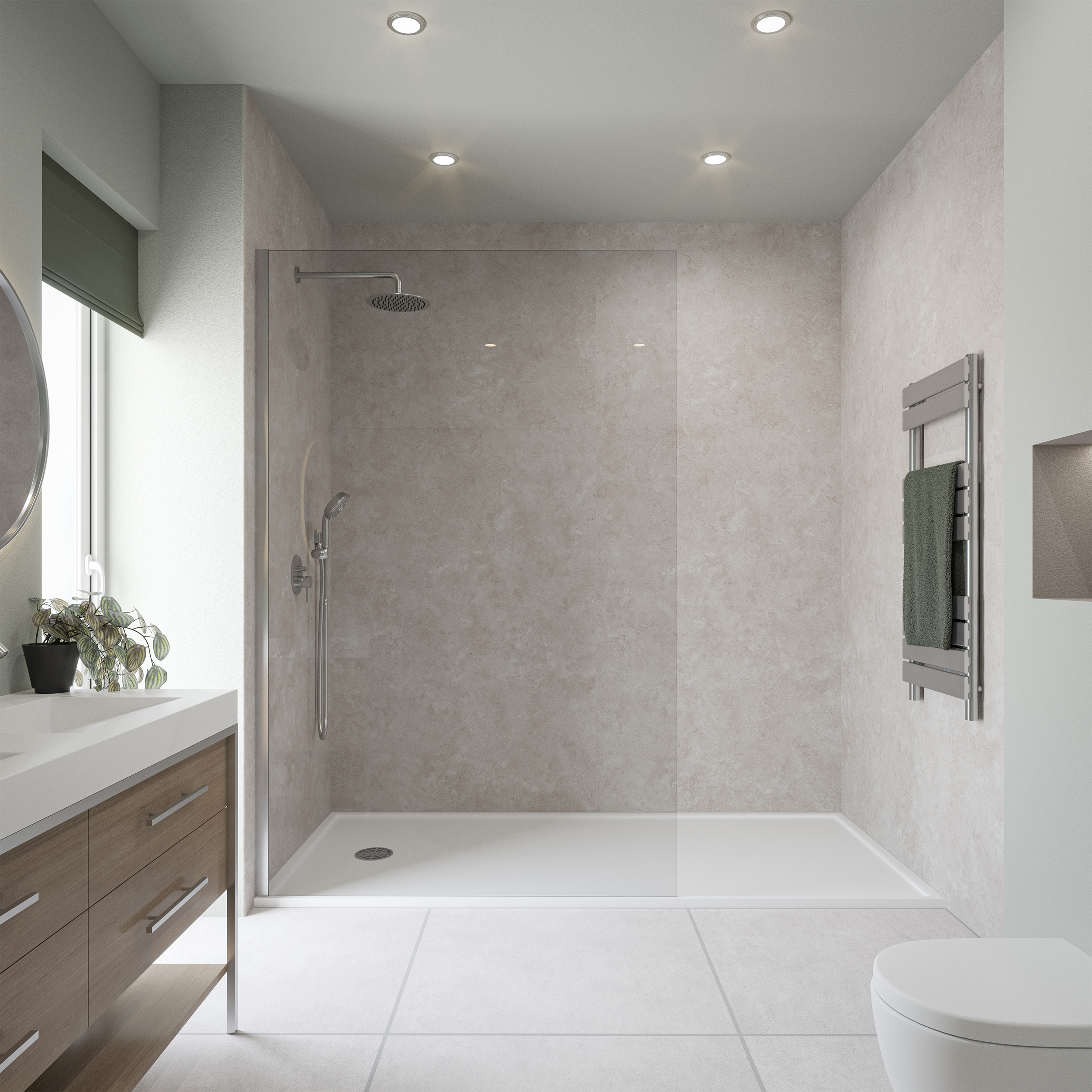 Wetwall Elite Warm Travertine Tongue & Groove Shower Panel - 2420 x 600 x 10mm