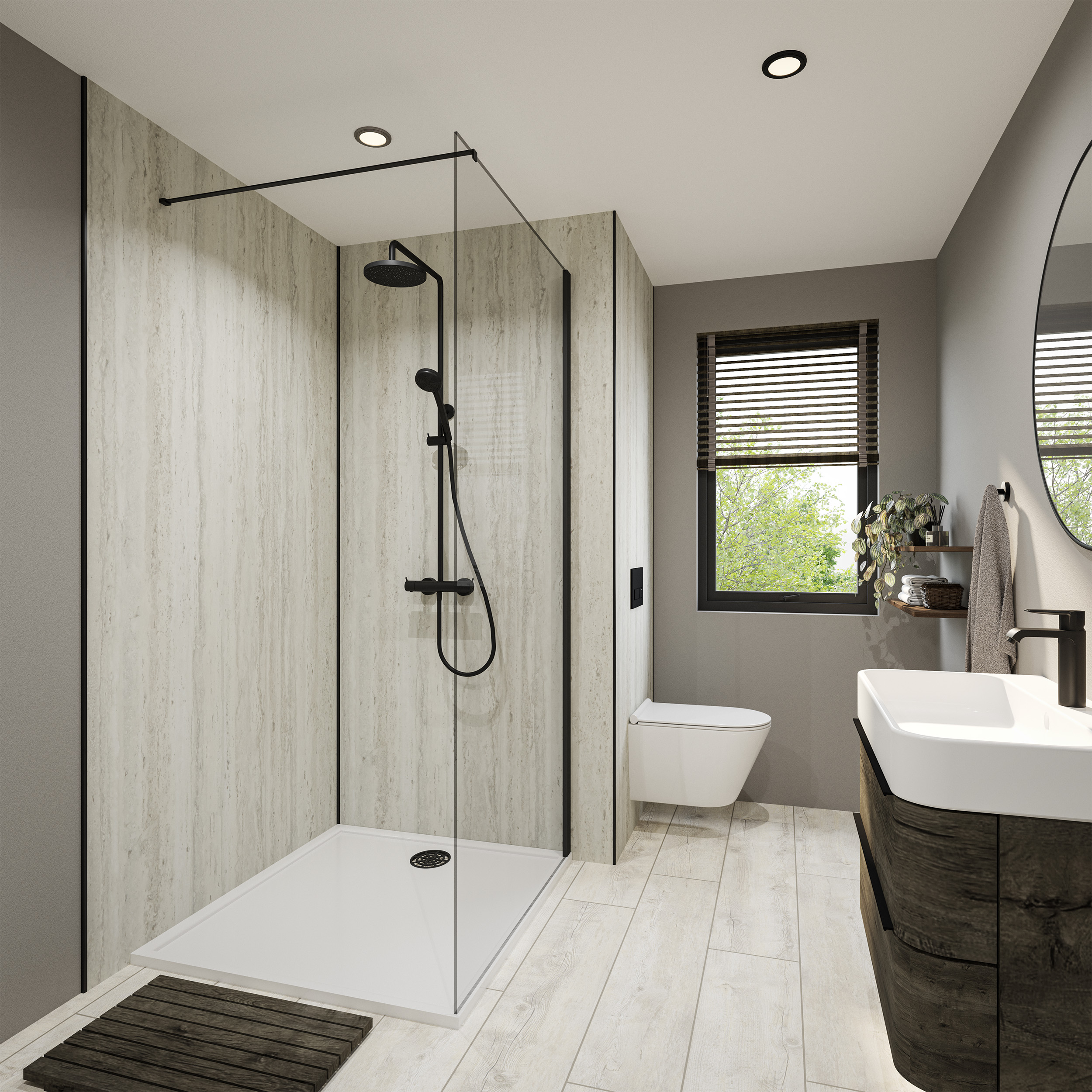 Wetwall Mermaid Milaneze Stone 3 Sided Shower Panel Kit - 1200 x 900mm