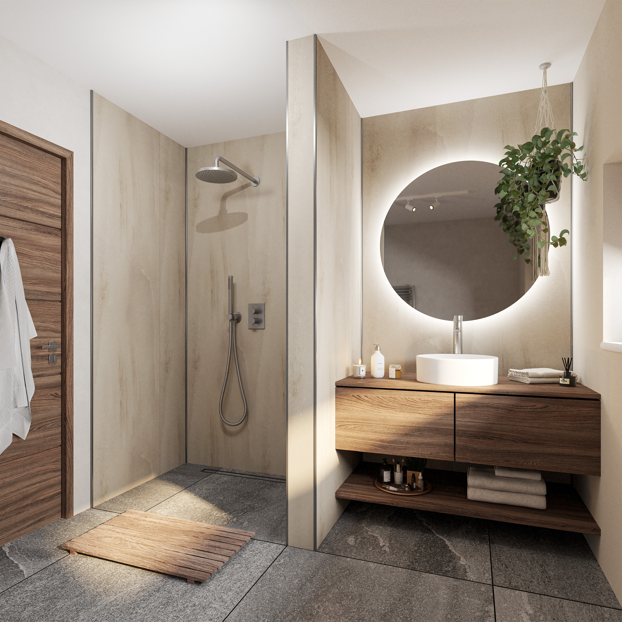 Wetwall Mermaid Baked Earth 2 Sided Shower Panel Kit - 900 x 900mm