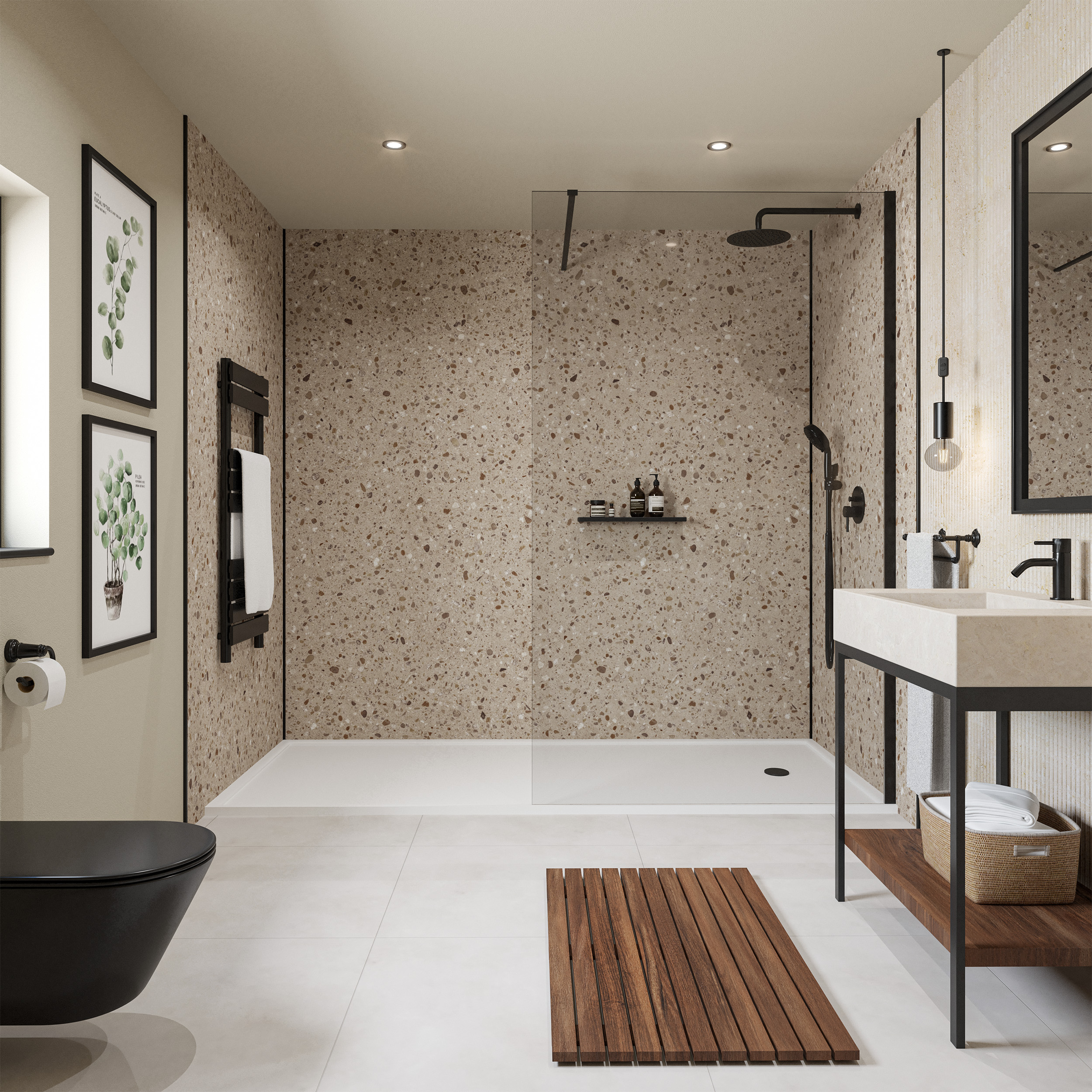Wetwall Mermaid Natural Terrazzo 3 Sided Shower Panel Kit - 1700 x 900mm