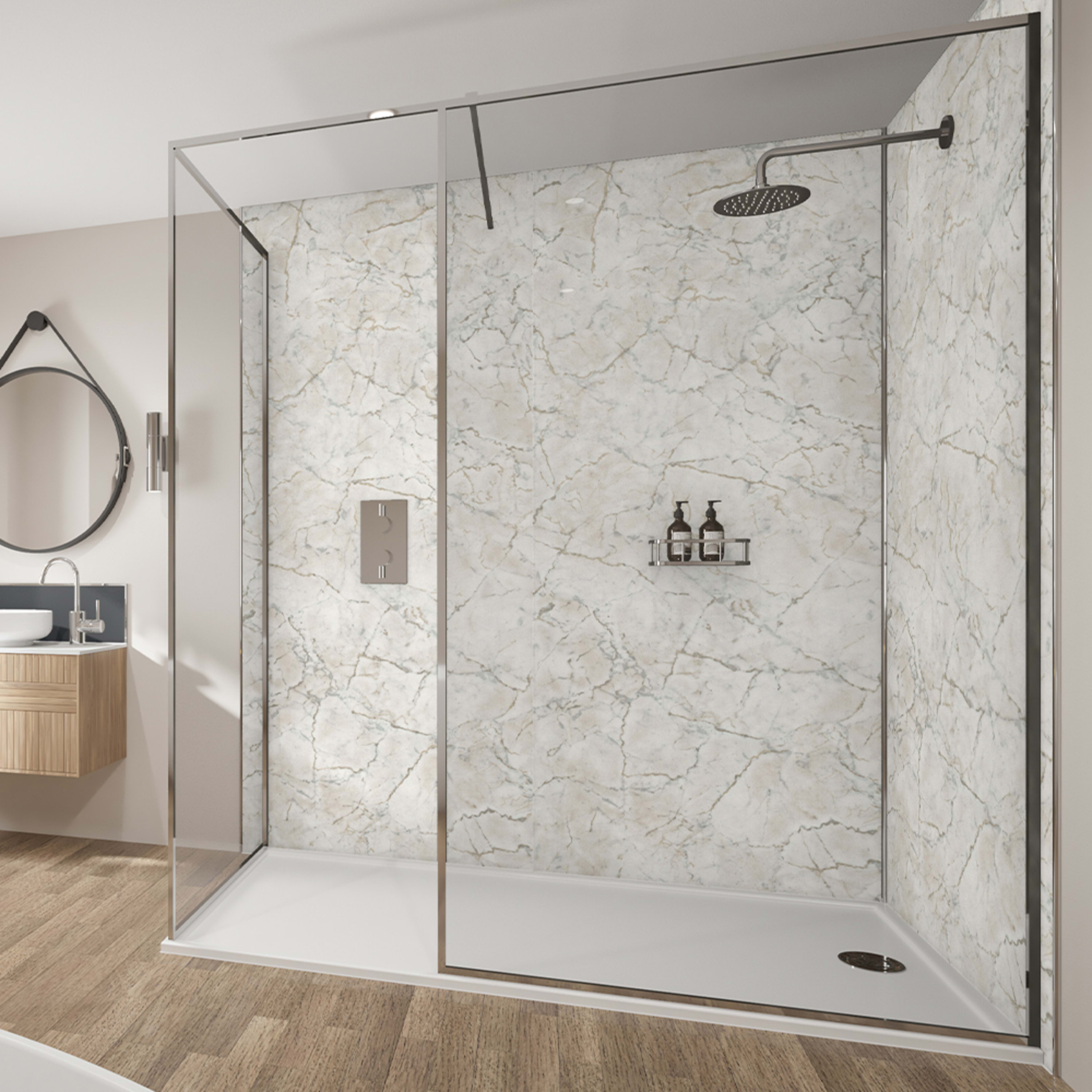 Wetwall Mermaid Egyptian Marble Gloss Tongue & Groove Shower panel - 2420 x 1185 x 11mm