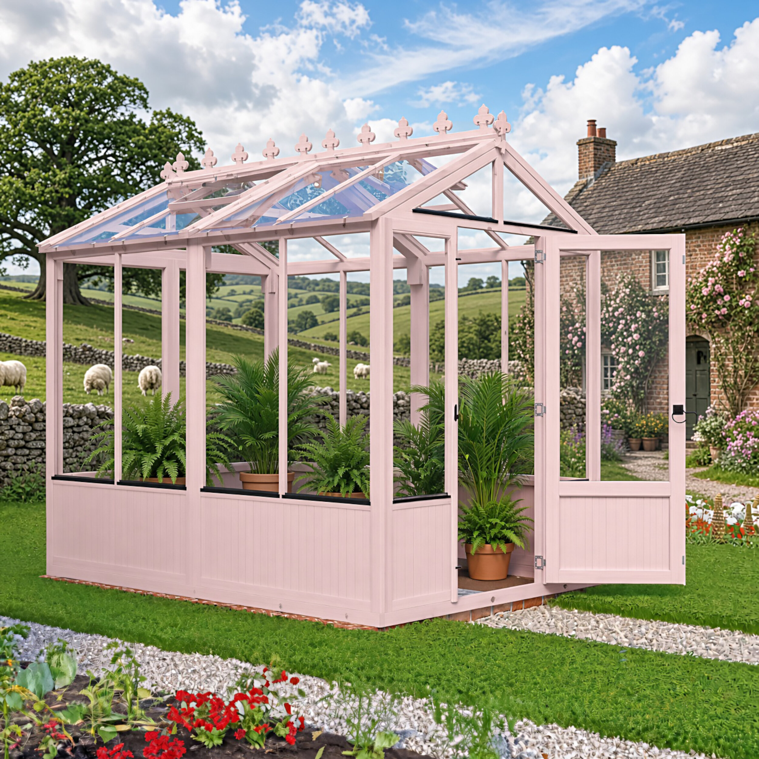 Shire Holkham Painted Pink Greenhouse - 6 x 8ft