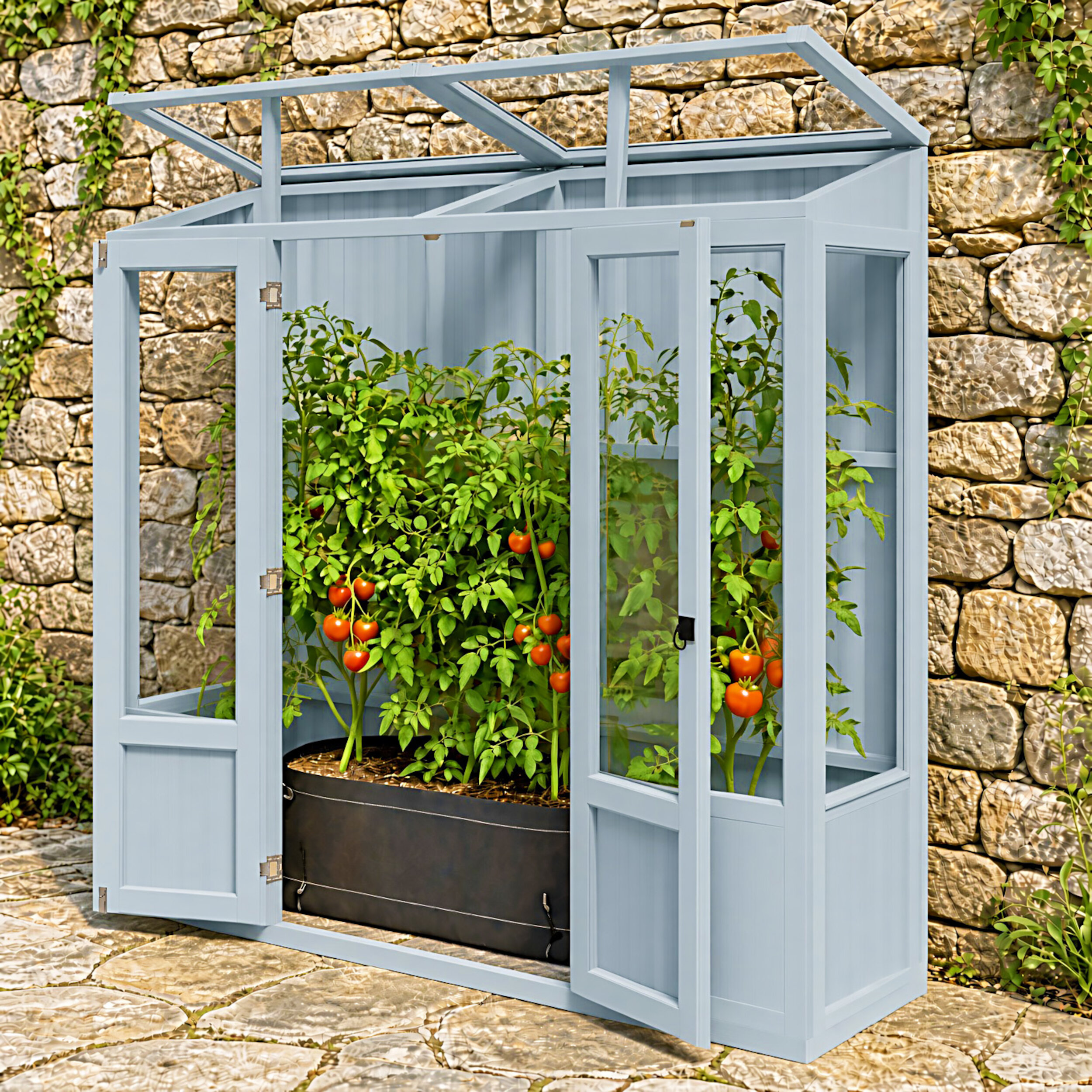 Shire Holme Painted Blue Greenhouse - 7 x 2ft